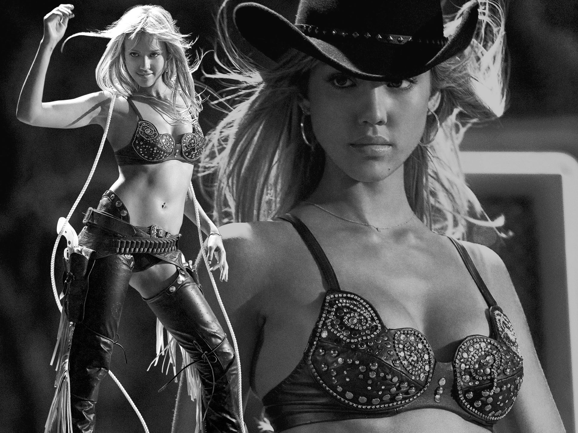 Jessica Alba in a cowgirl outfit HD Wallpaper