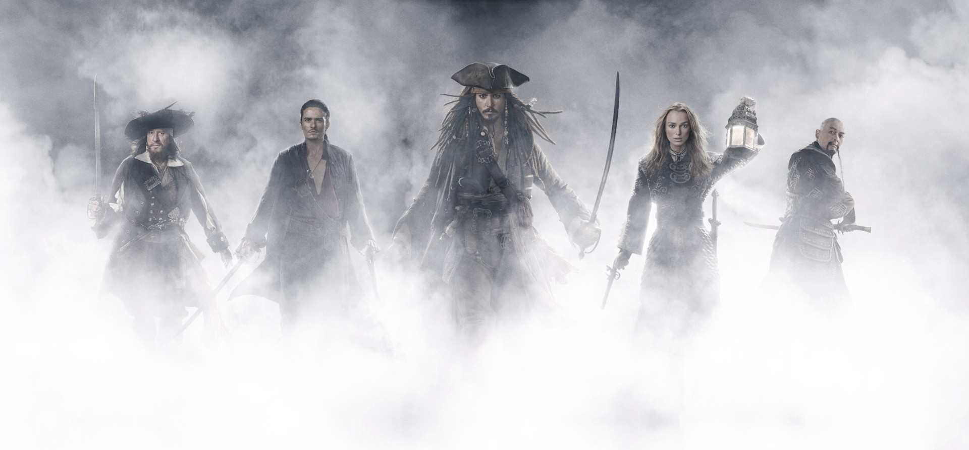 Pirates of the Caribbean characters in fog HD Wallpaper