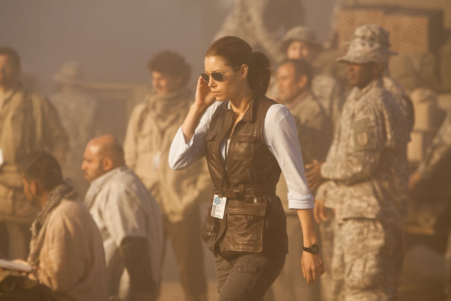 Jessica Biel in a military setting HD Wallpaper