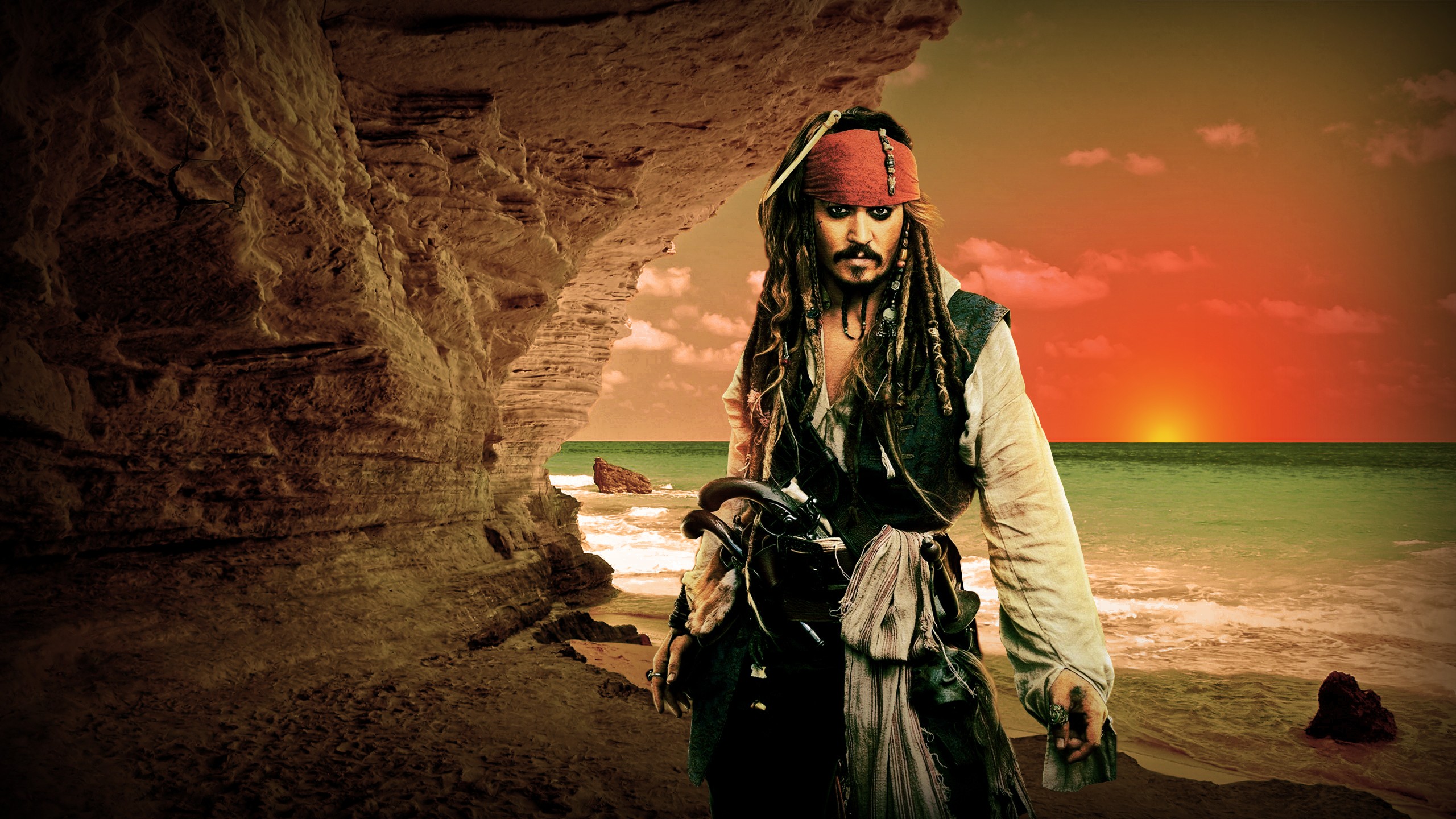 Captain Jack Sparrow from Pirates of the Caribbean on a beach HD Wallpaper