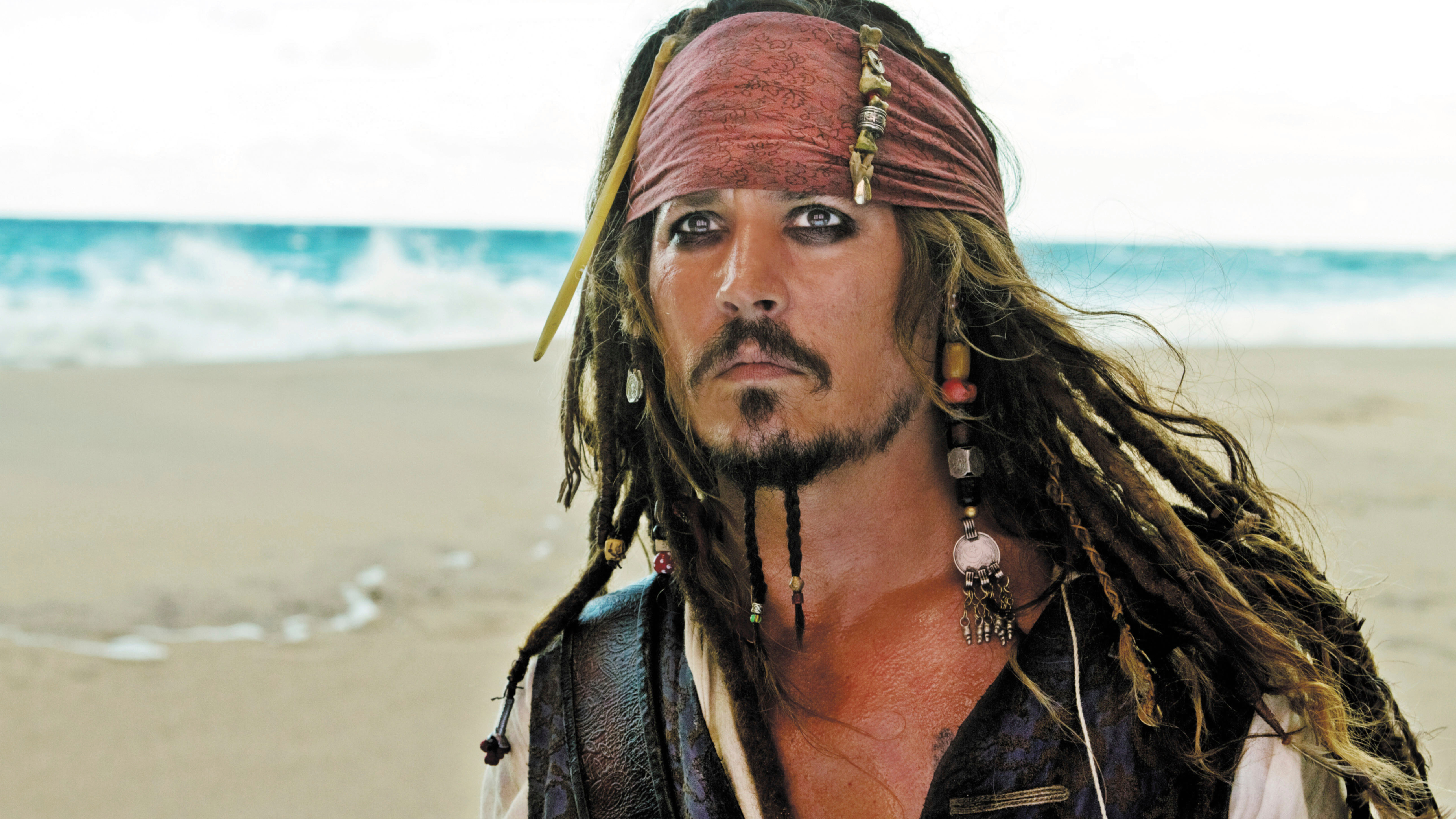 Johnny Depp as Jack Sparrow on a Beach HD Wallpaper