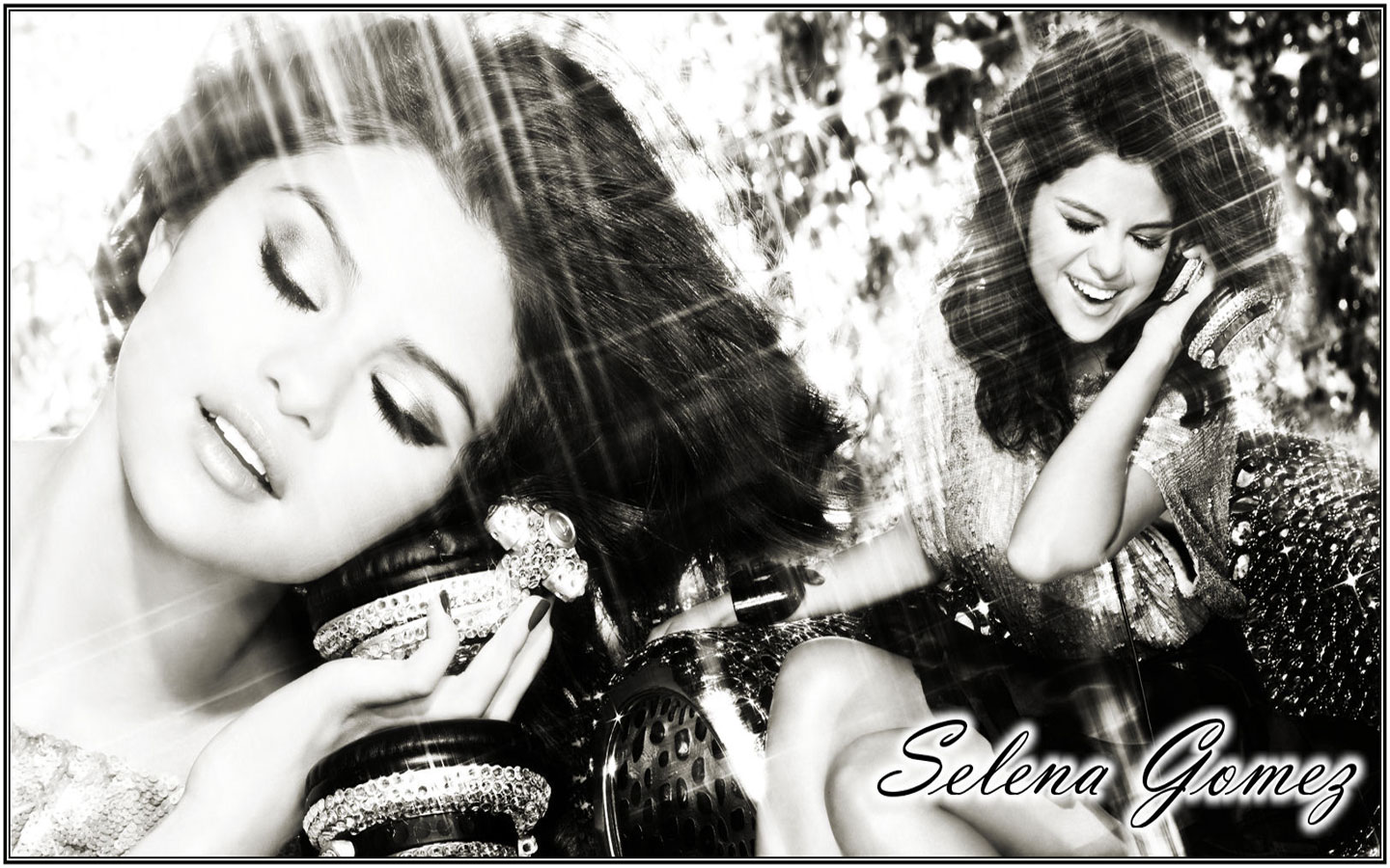 Selena Gomez with headphones HD Wallpaper