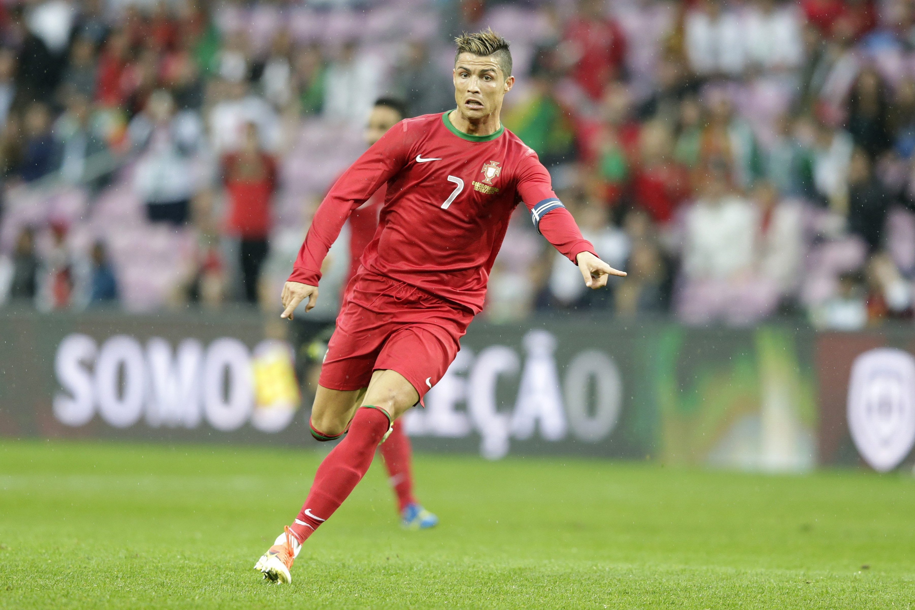 Cristiano Ronaldo in Portugal Jersey Action Shot HD Wallpaper