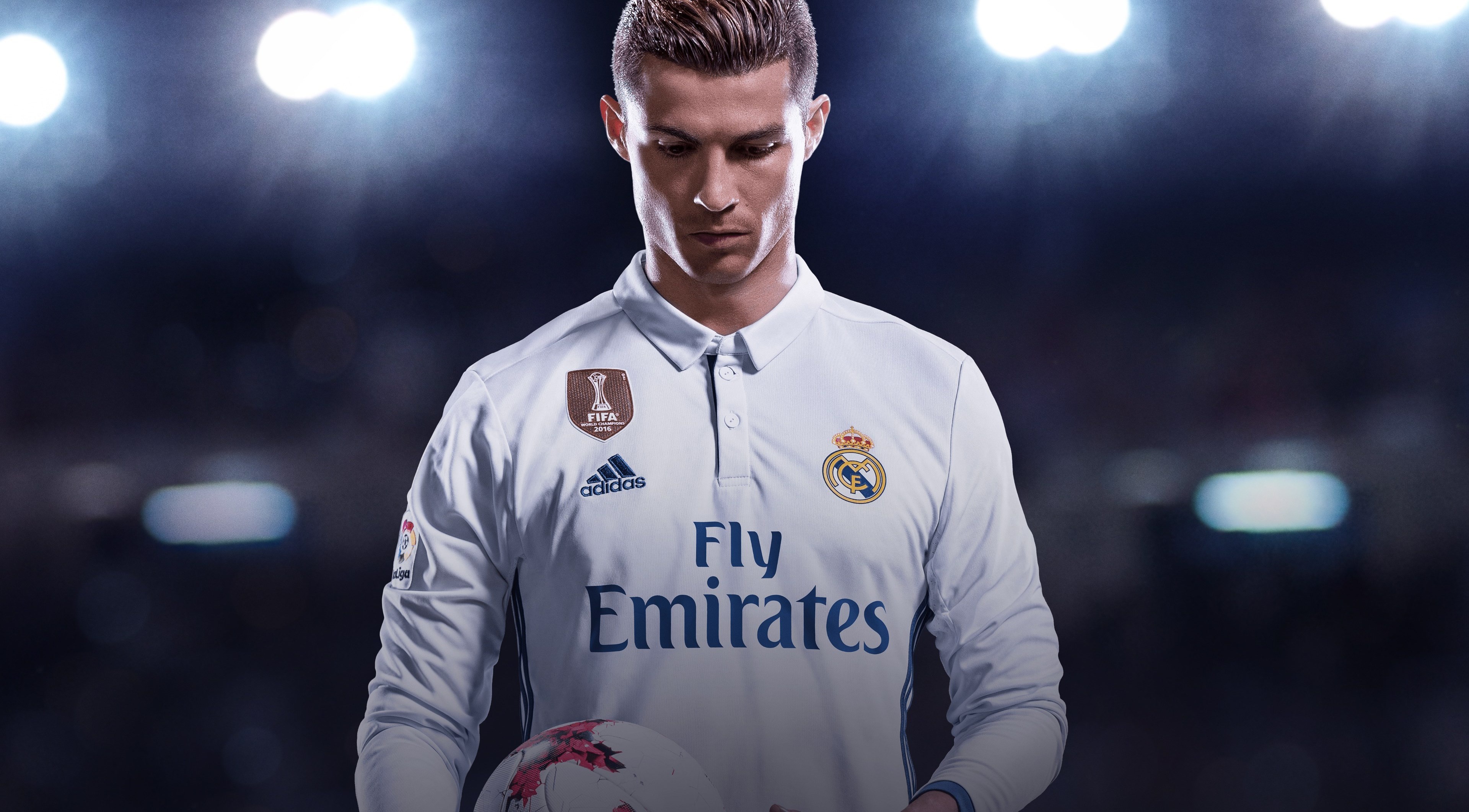 Cristiano Ronaldo in Real Madrid Kit Holding Soccer Ball HD Wallpaper