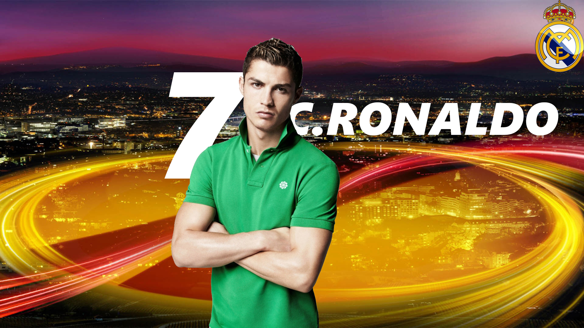 Cristiano Ronaldo with Real Madrid logo HD Wallpaper