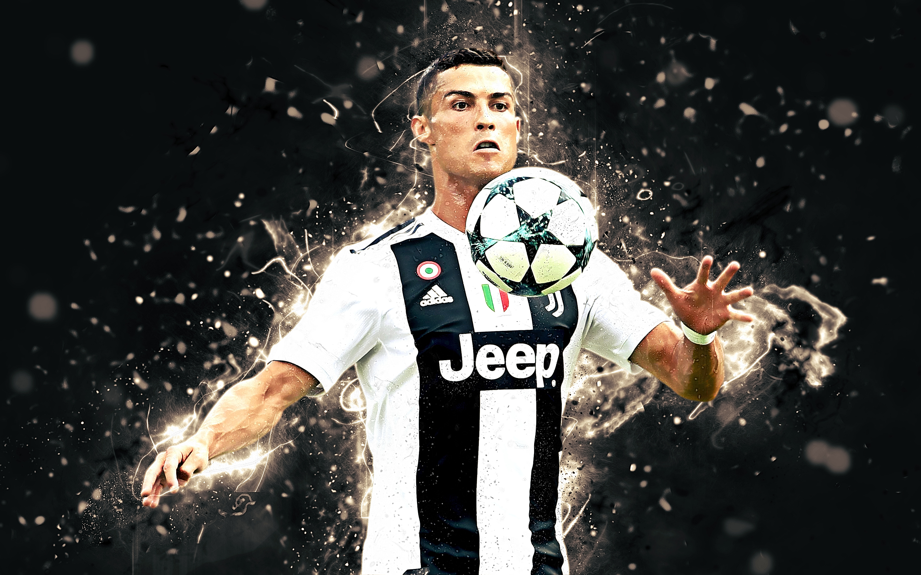 Cristiano Ronaldo in Juventus Jersey with Soccer Ball HD Wallpaper