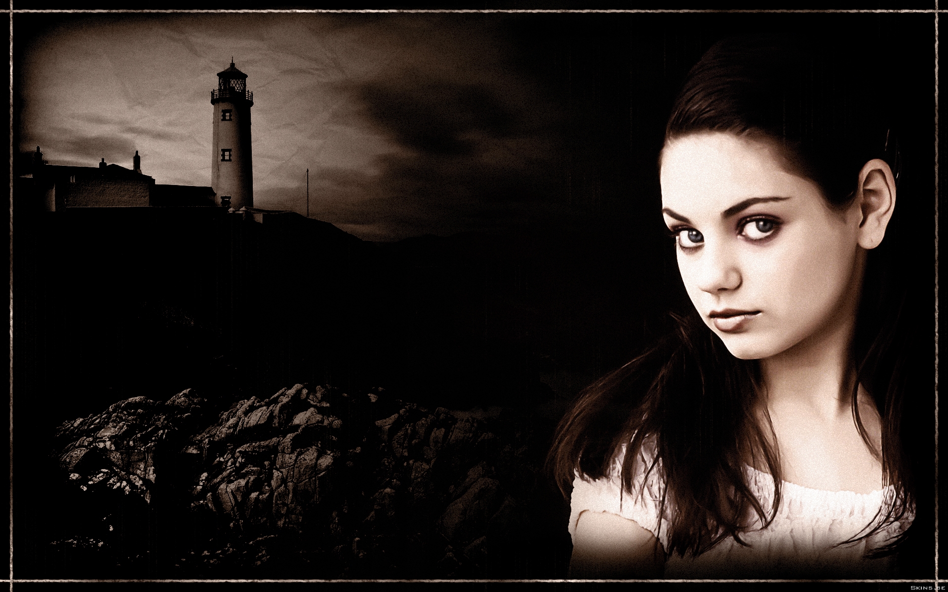Mila Kunis in front of a lighthouse HD Wallpaper