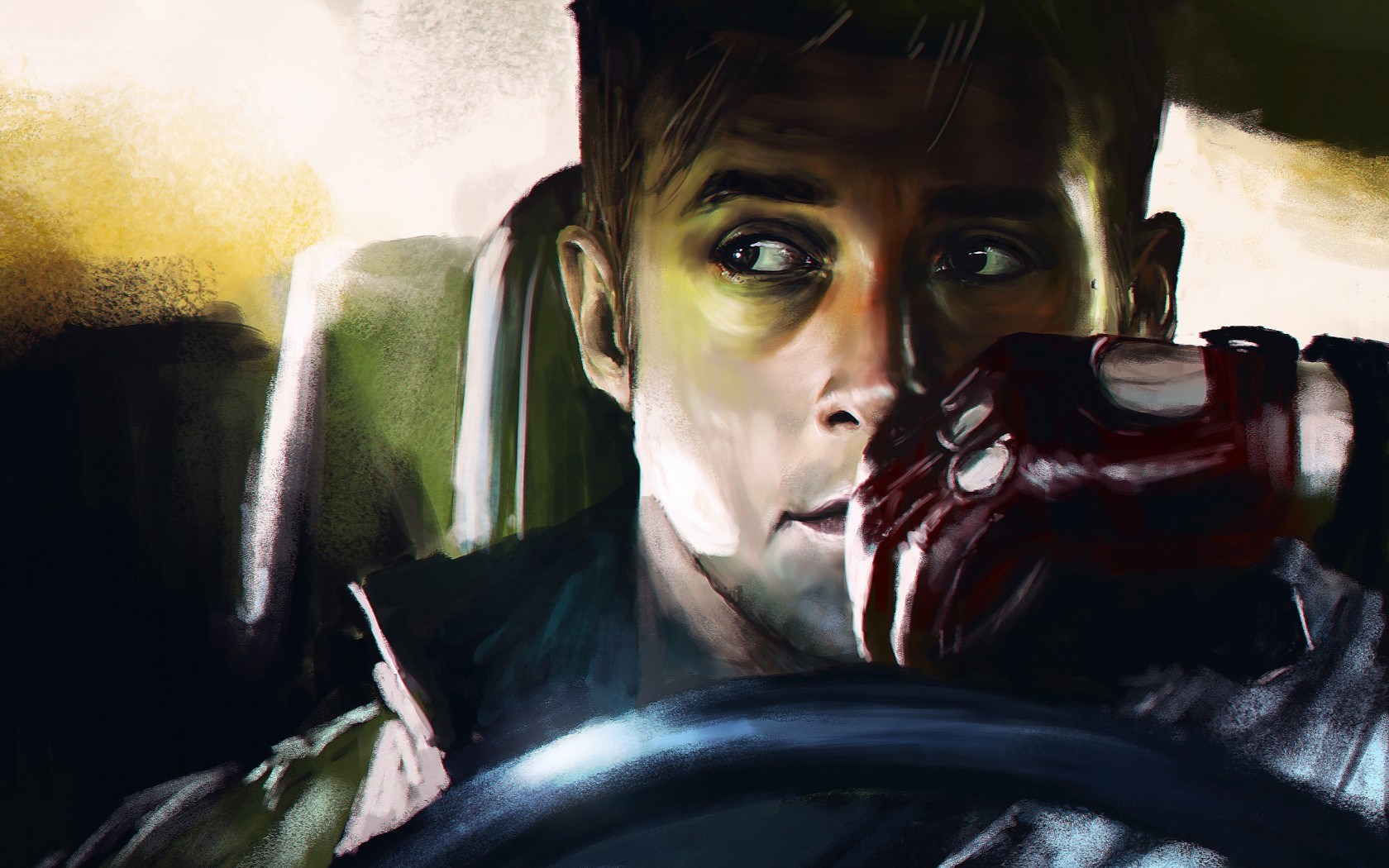 Ryan Gosling driving a car HD Wallpaper