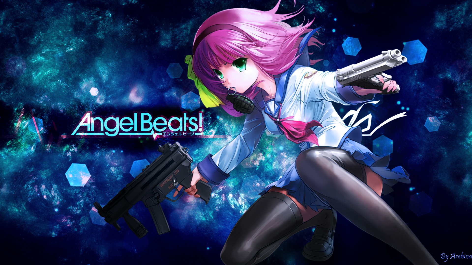 Yuri Nakamura from Angel Beats! holding guns HD Wallpaper