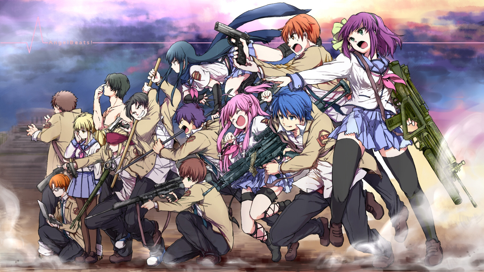 Angel Beats! characters with weapons HD Wallpaper