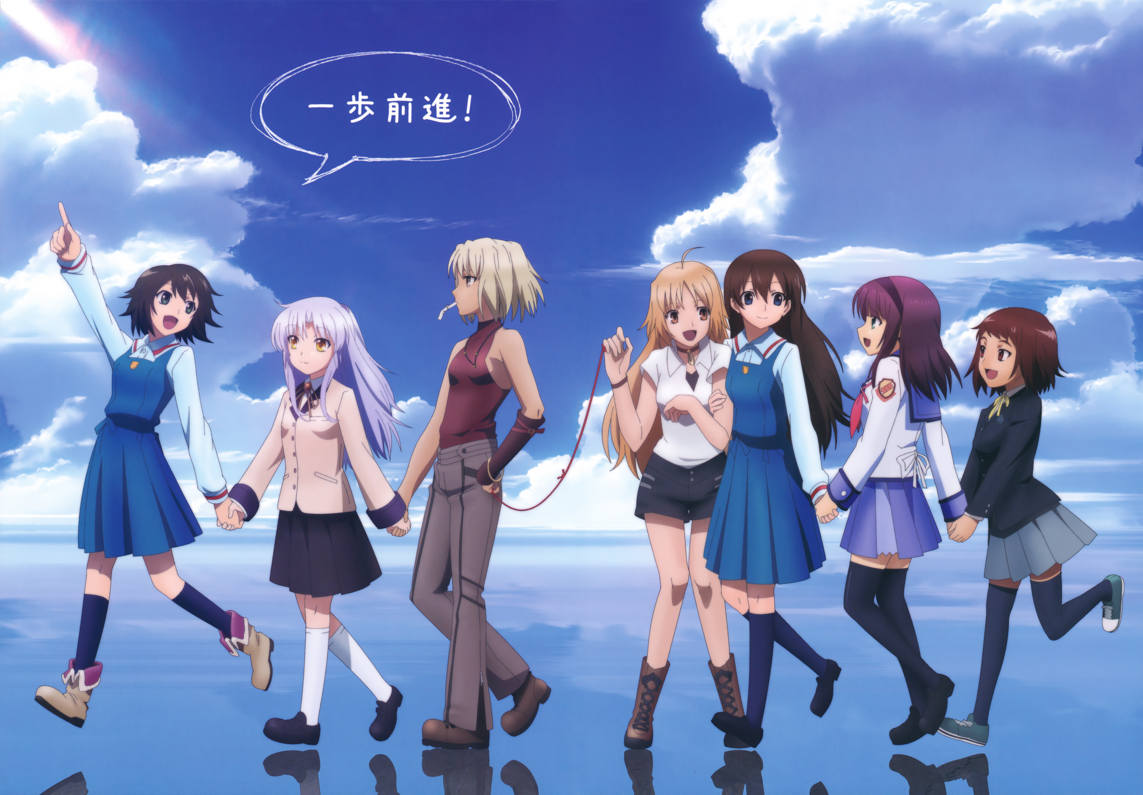 Angel Beats! characters walking on water HD Wallpaper