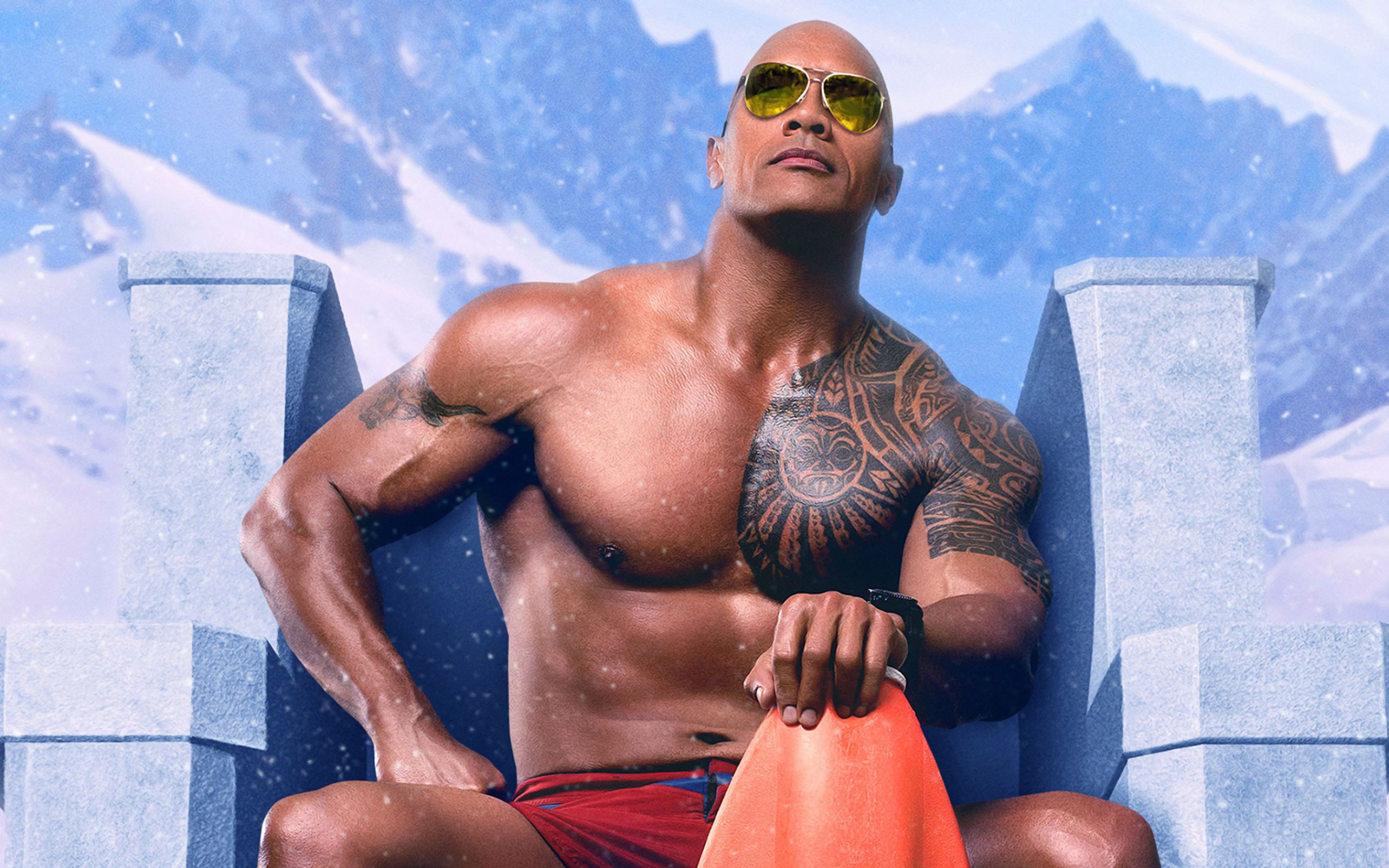 Dwayne Johnson in a snowy mountain setting HD Wallpaper