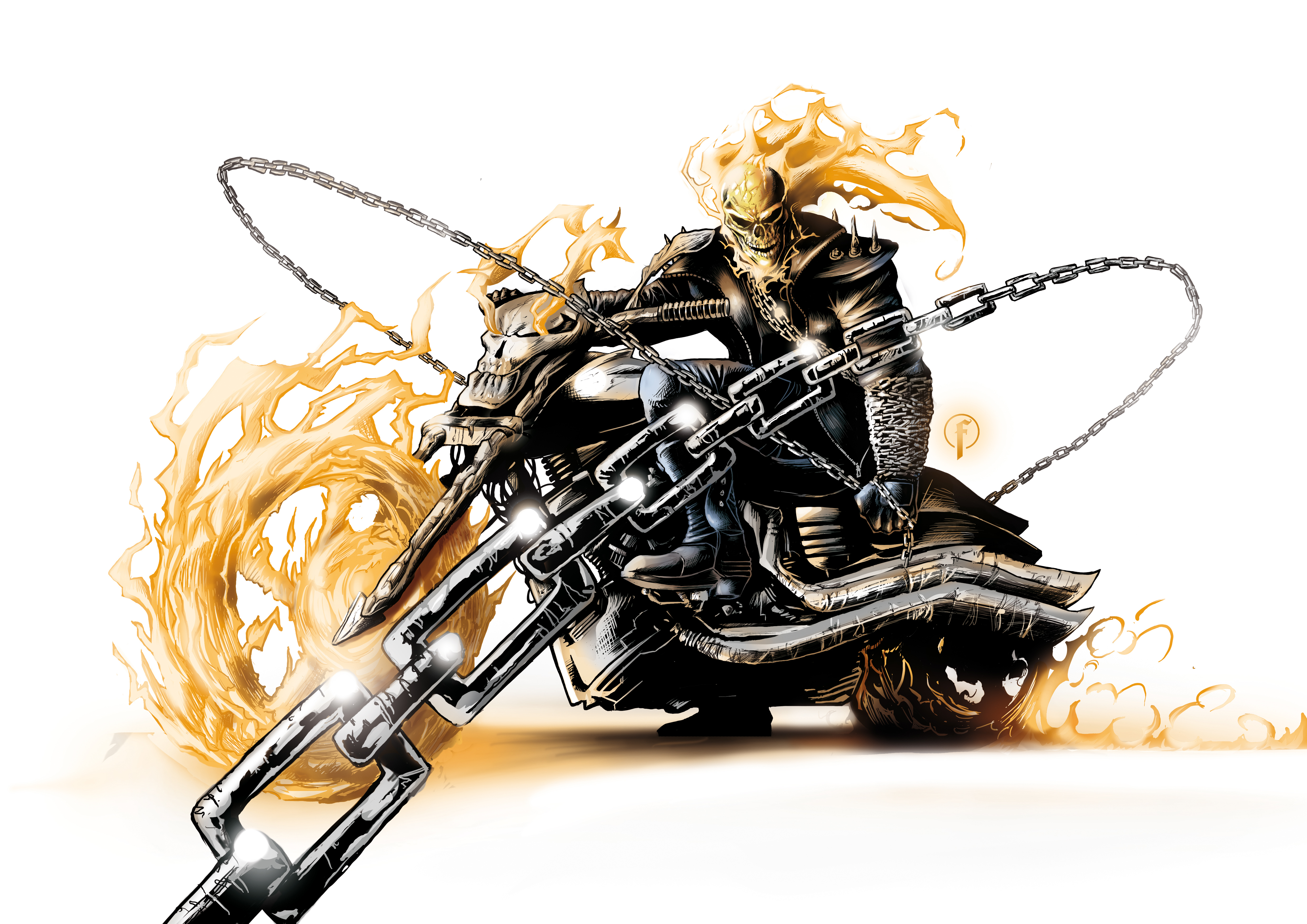 Ghost Rider on a flaming motorcycle HD Wallpaper