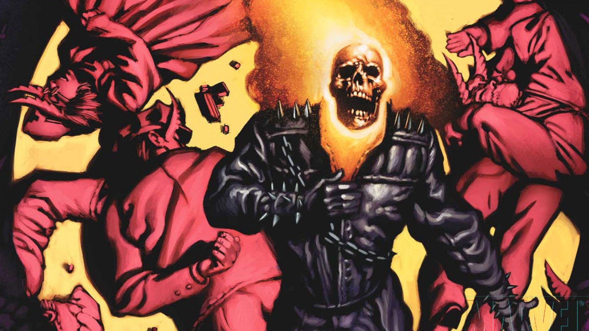 Ghost Rider fighting red figures HD Wallpaper
