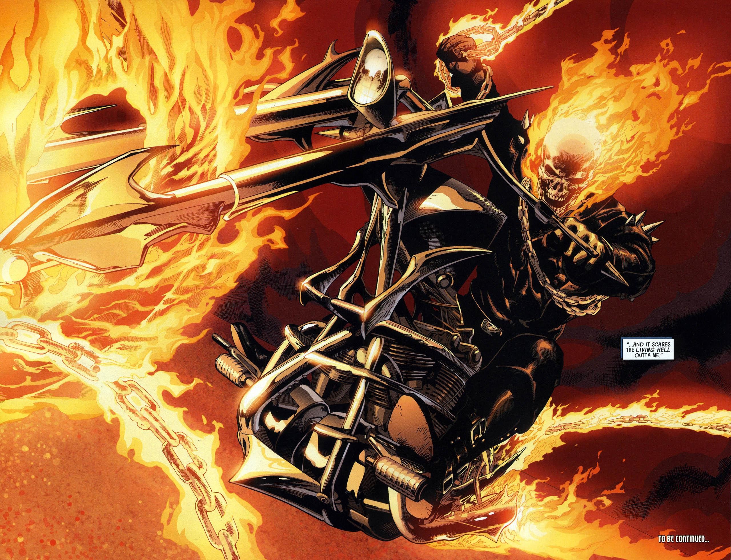 Ghost Rider on a flaming motorcycle HD Wallpaper