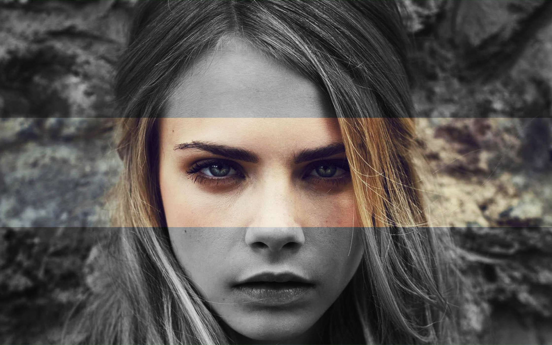 Cara Delevingne portrait with grayscale effect HD Wallpaper