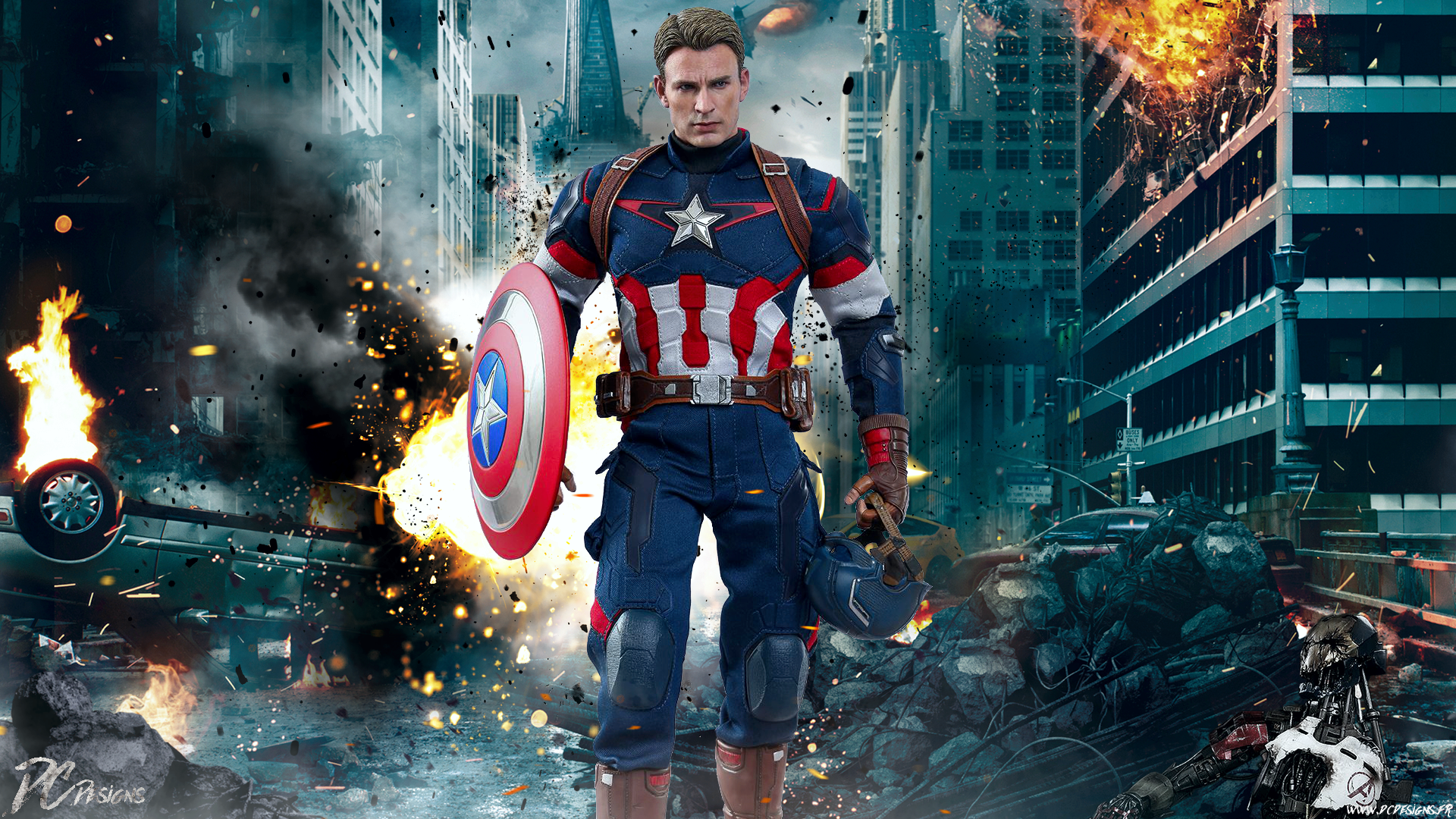 Captain America from Marvel Cinematic Universe in a destroyed city HD Wallpaper