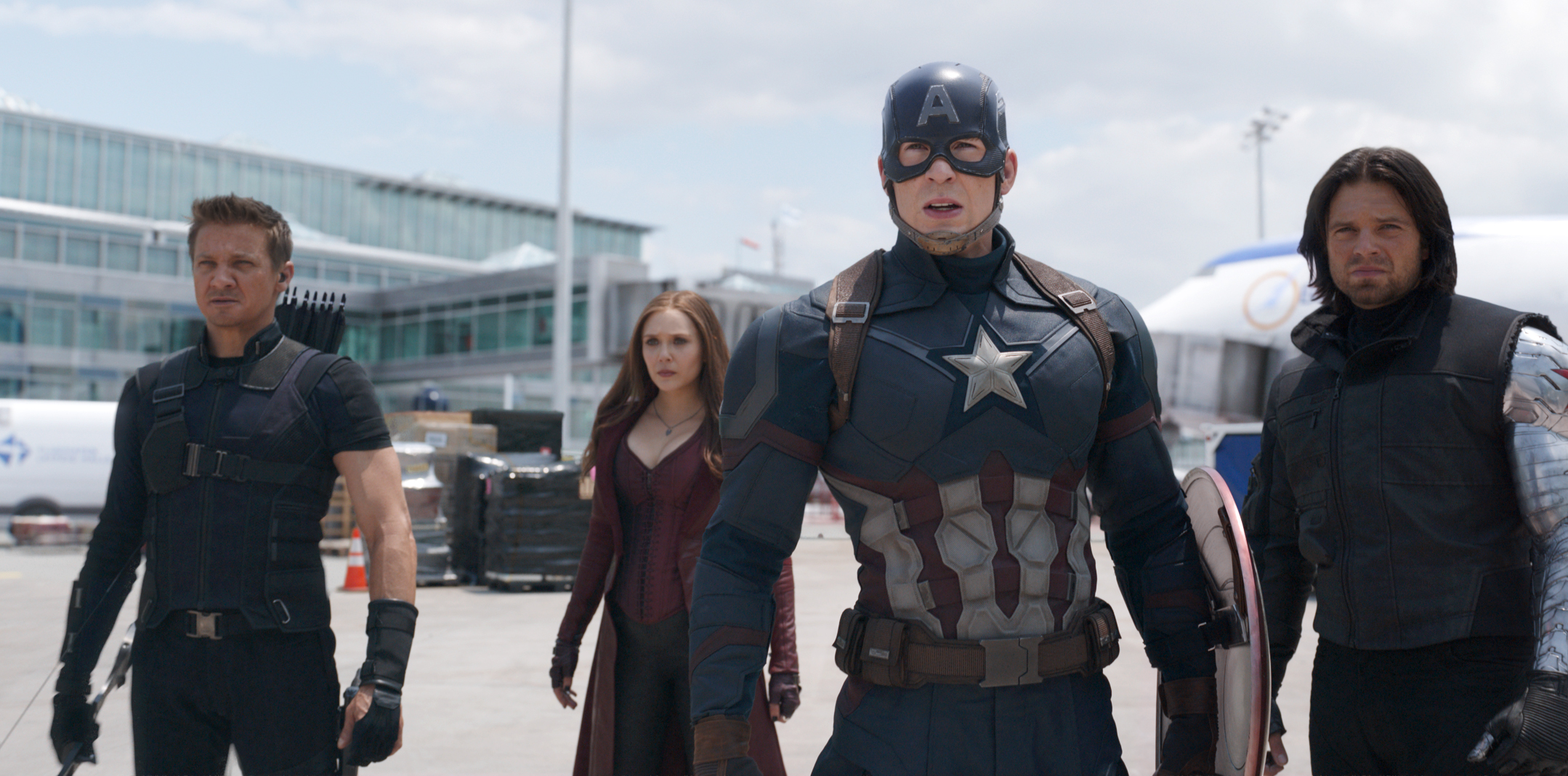 Captain America, Scarlet Witch, Winter Soldier, and Hawkeye at airport HD Wallpaper