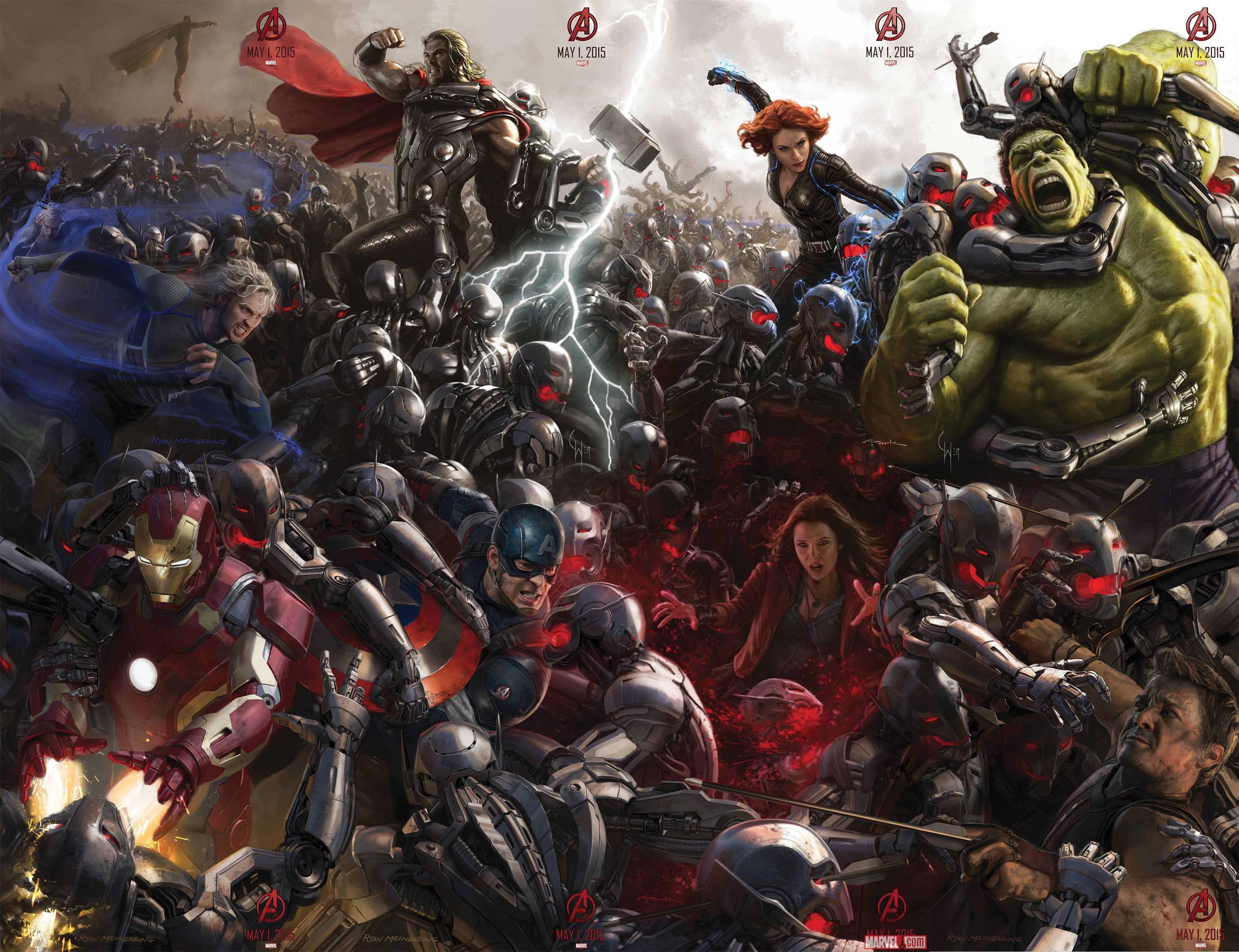 Avengers: Age of Ultron Poster with Thor, Hulk, Iron Man, Captain America, Black Widow, Quicksilver, Scarlet Witch HD Wallpaper