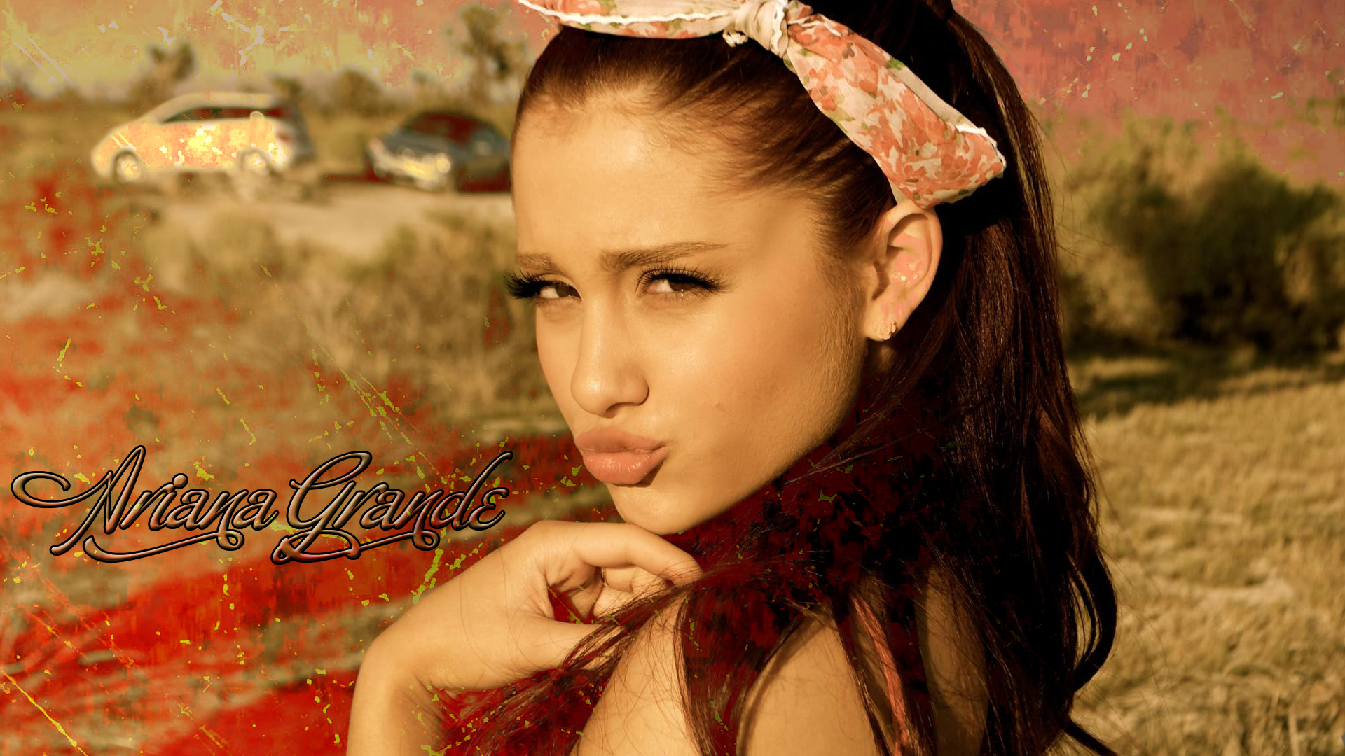 Ariana Grande with floral headband HD Wallpaper