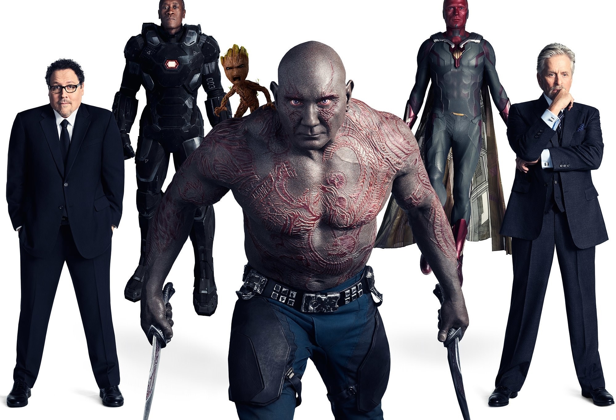 War Machine, Groot, Drax, Vision, and Happy Hogan from Marvel HD Wallpaper
