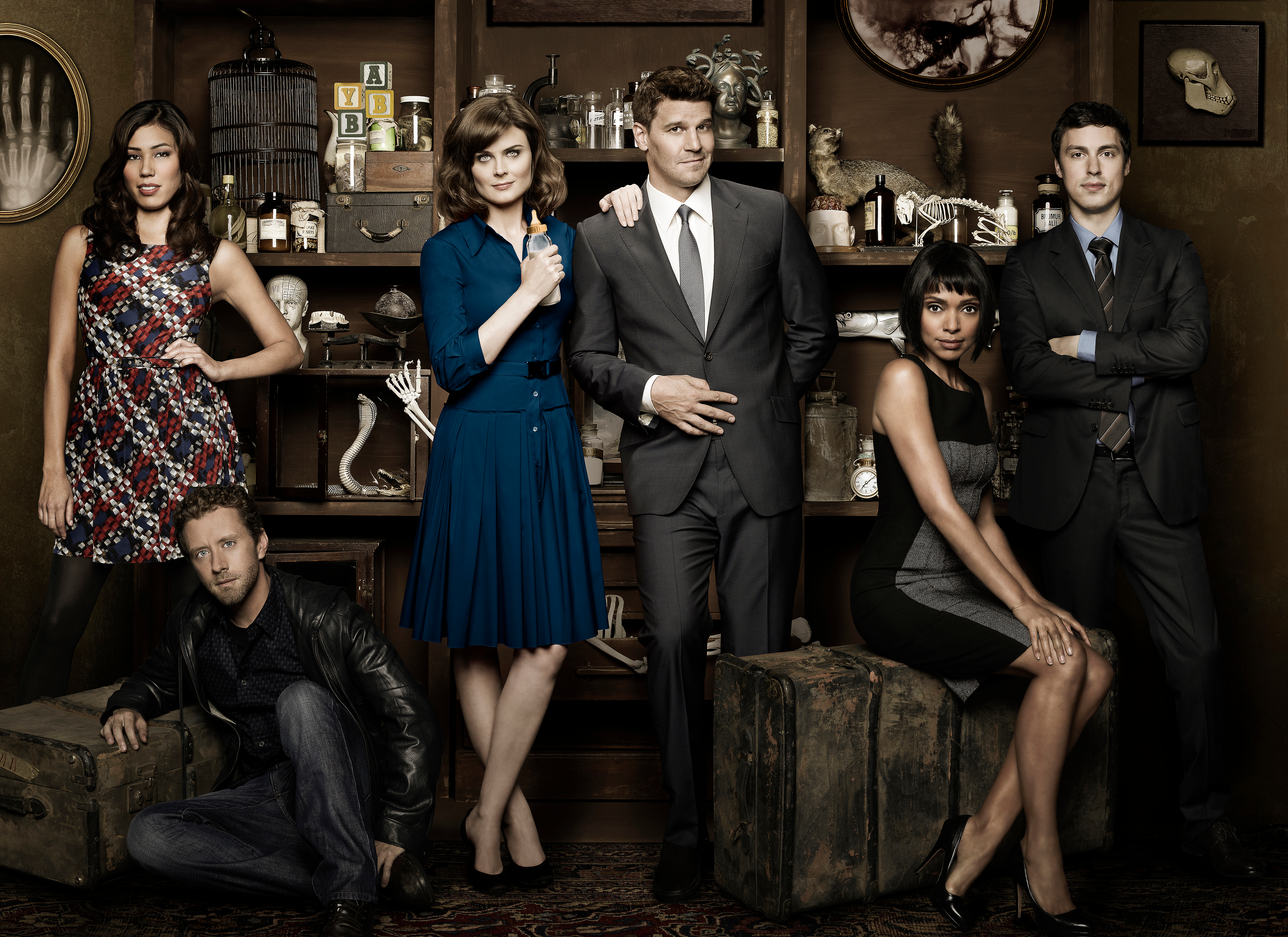 Emily Deschanel and cast of Bones HD Wallpaper