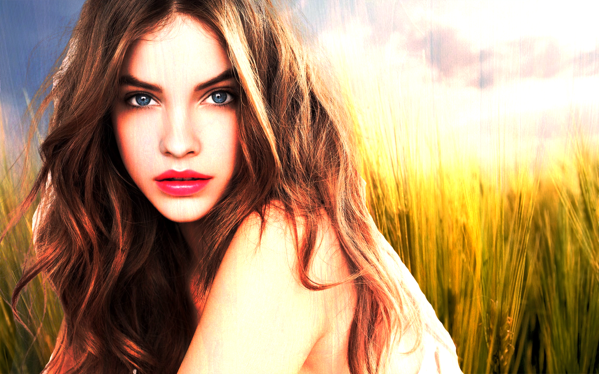 Barbara Palvin in a wheat field HD Wallpaper