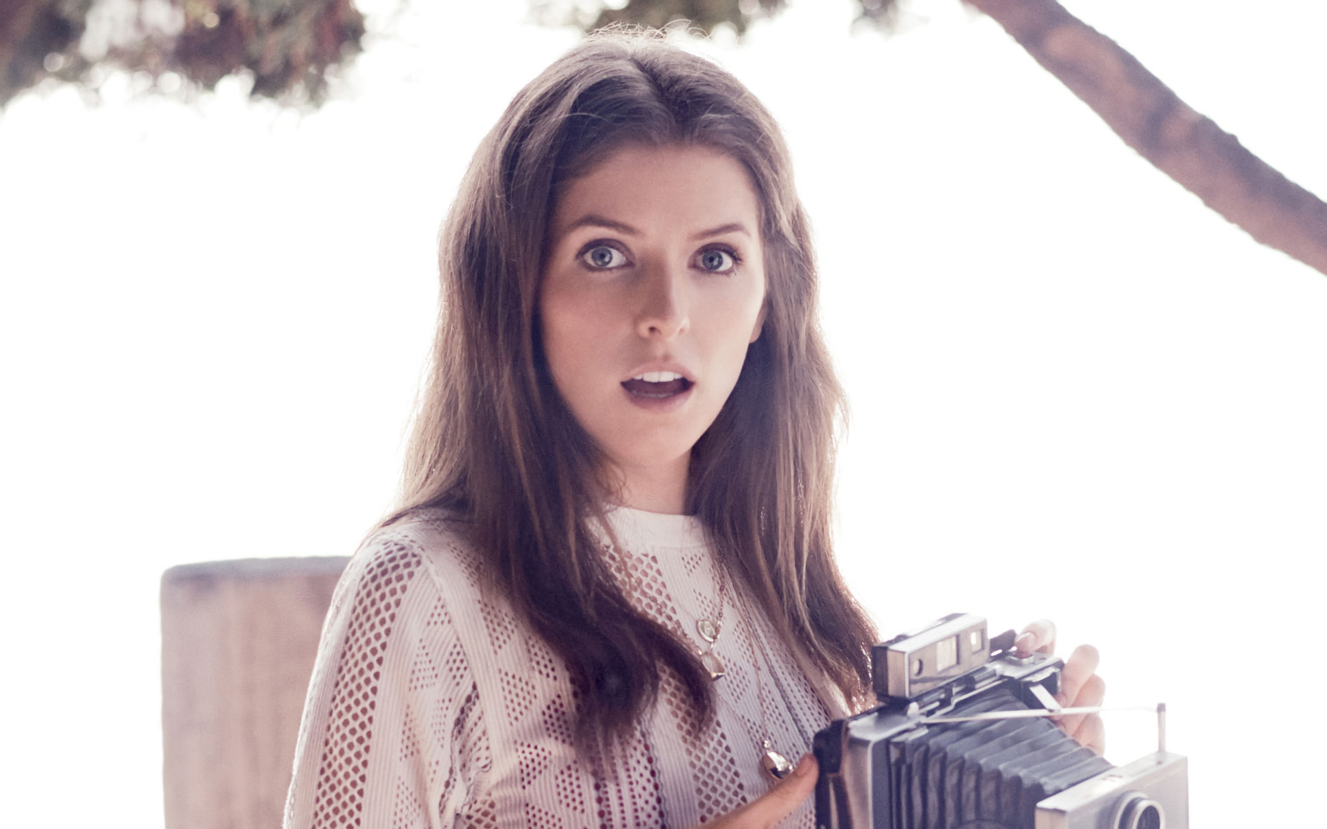 Anna Kendrick with vintage camera HD Wallpaper