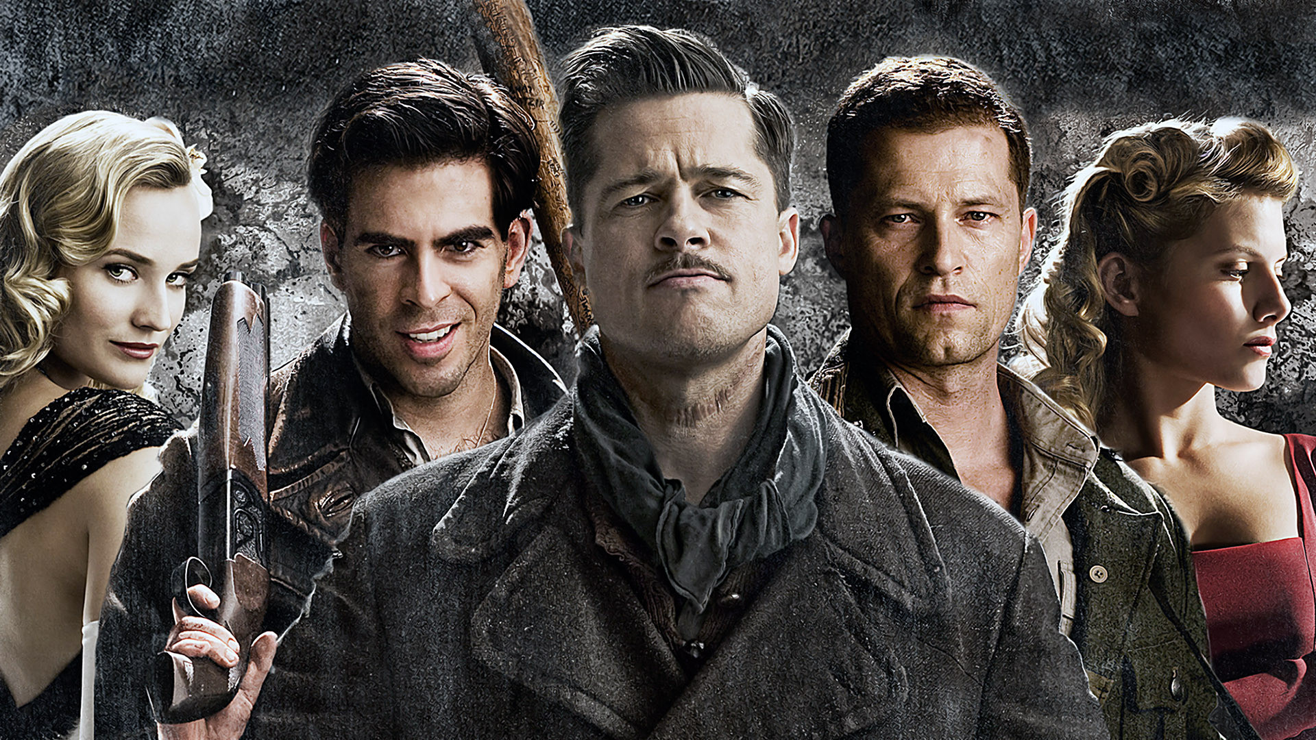 Inglourious Basterds: Brad Pitt, Diane Kruger, Eli Roth, Christoph Waltz, Mélanie Laurent HD Wallpaper