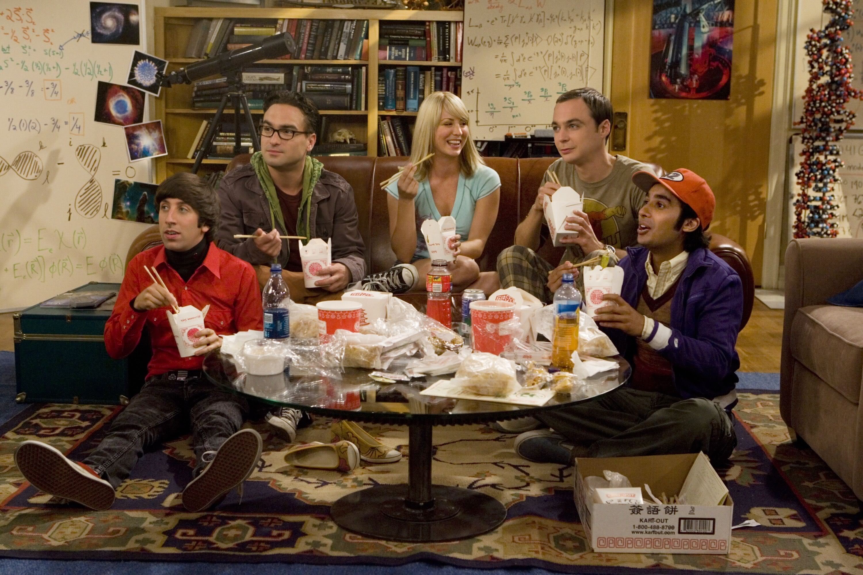 The Big Bang Theory cast eating takeout HD Wallpaper
