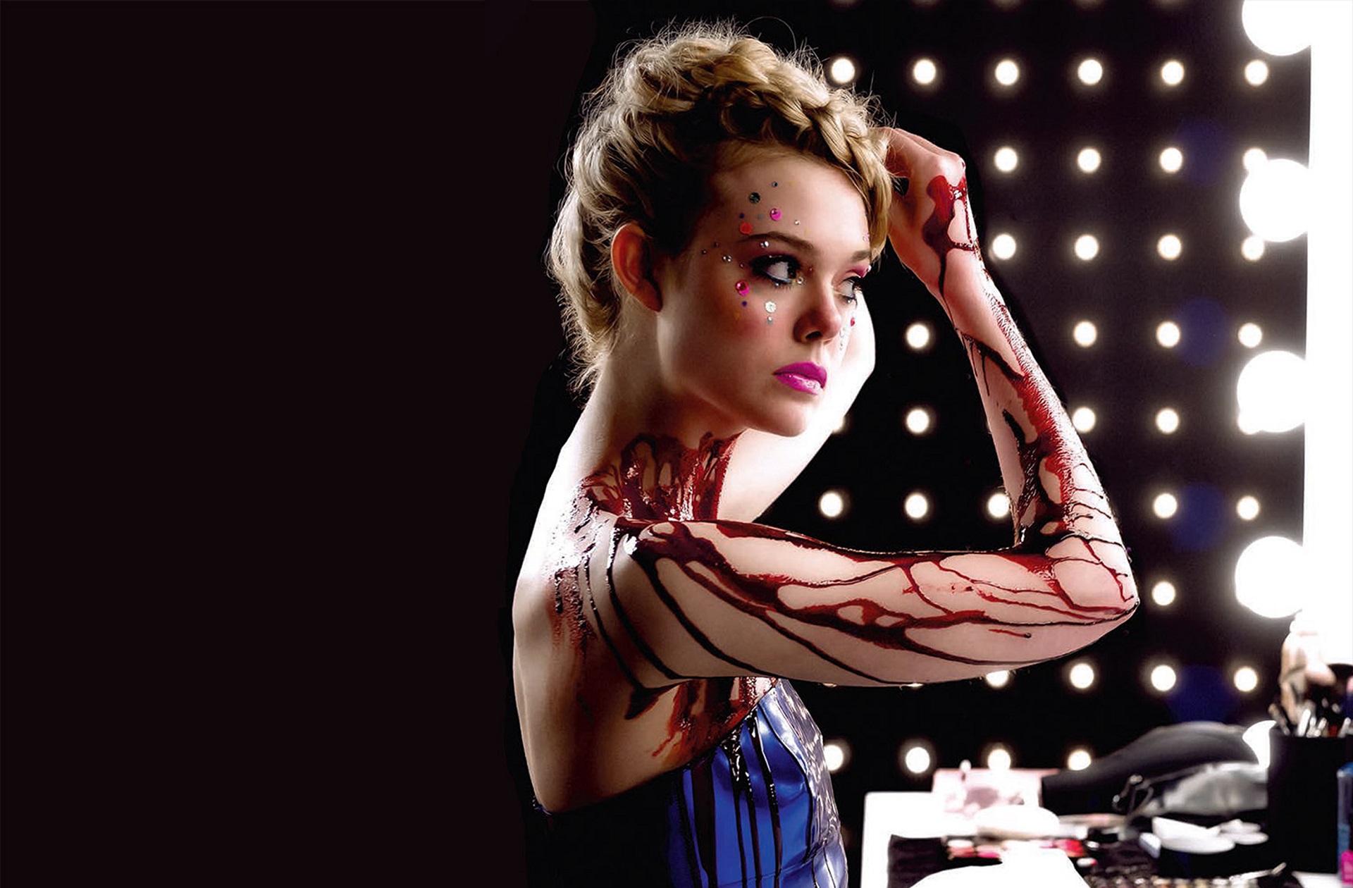 Elle Fanning with blood-like paint HD Wallpaper