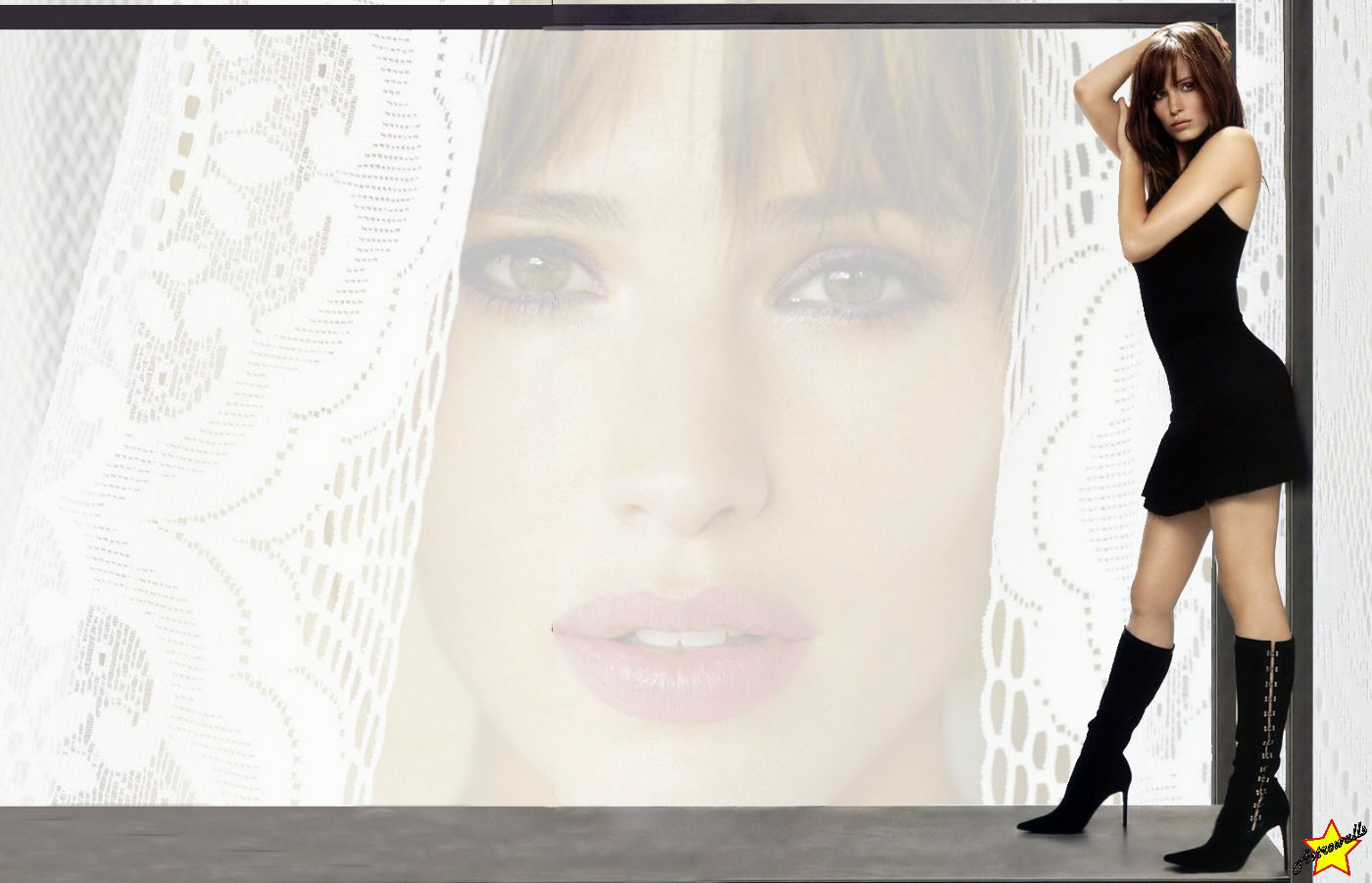 Jennifer Garner in a black dress and boots HD Wallpaper