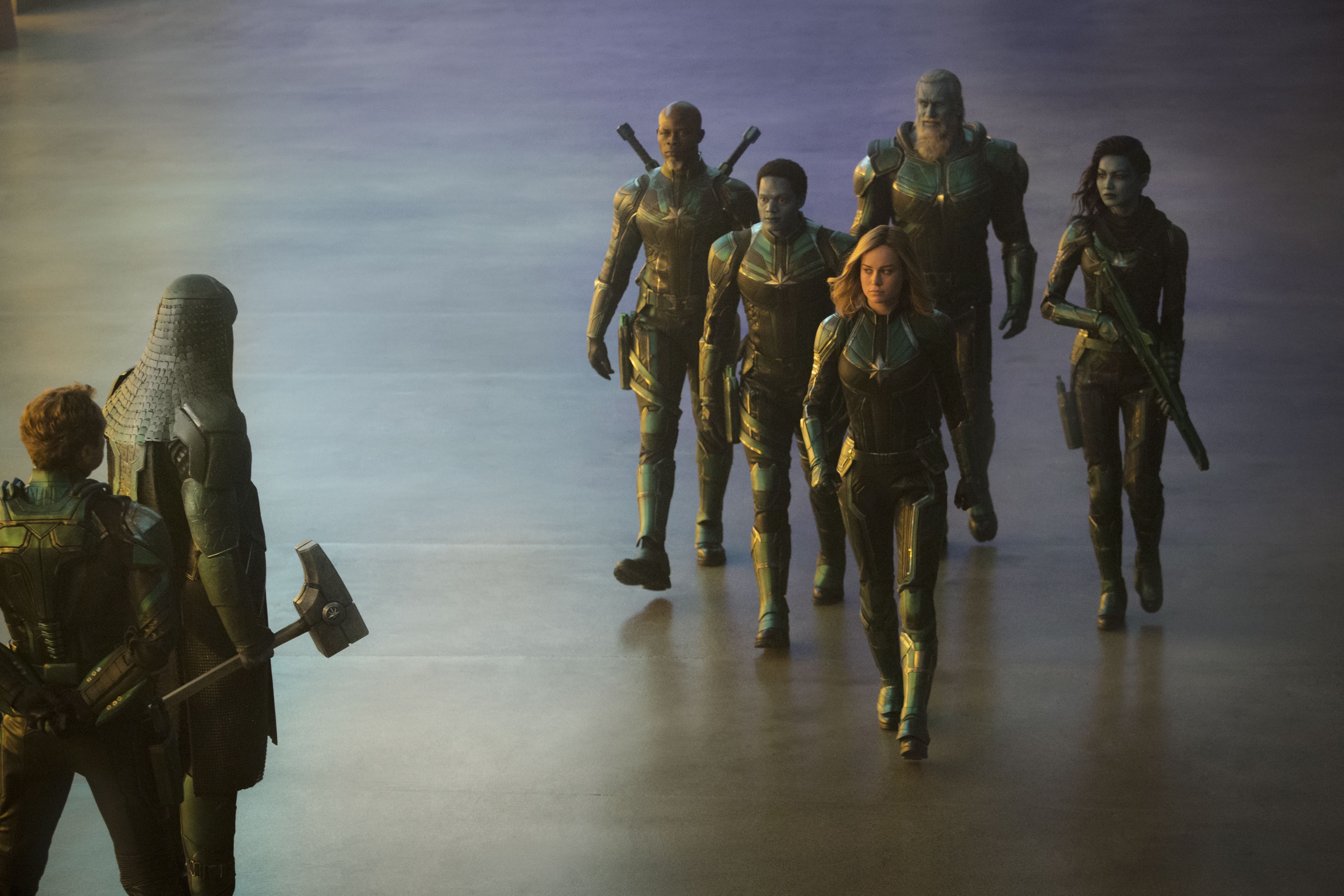 Captain Marvel and Starforce soldiers walking HD Wallpaper
