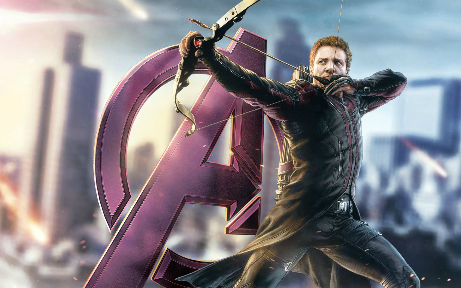 Hawkeye from Avengers aiming a bow and arrow HD Wallpaper