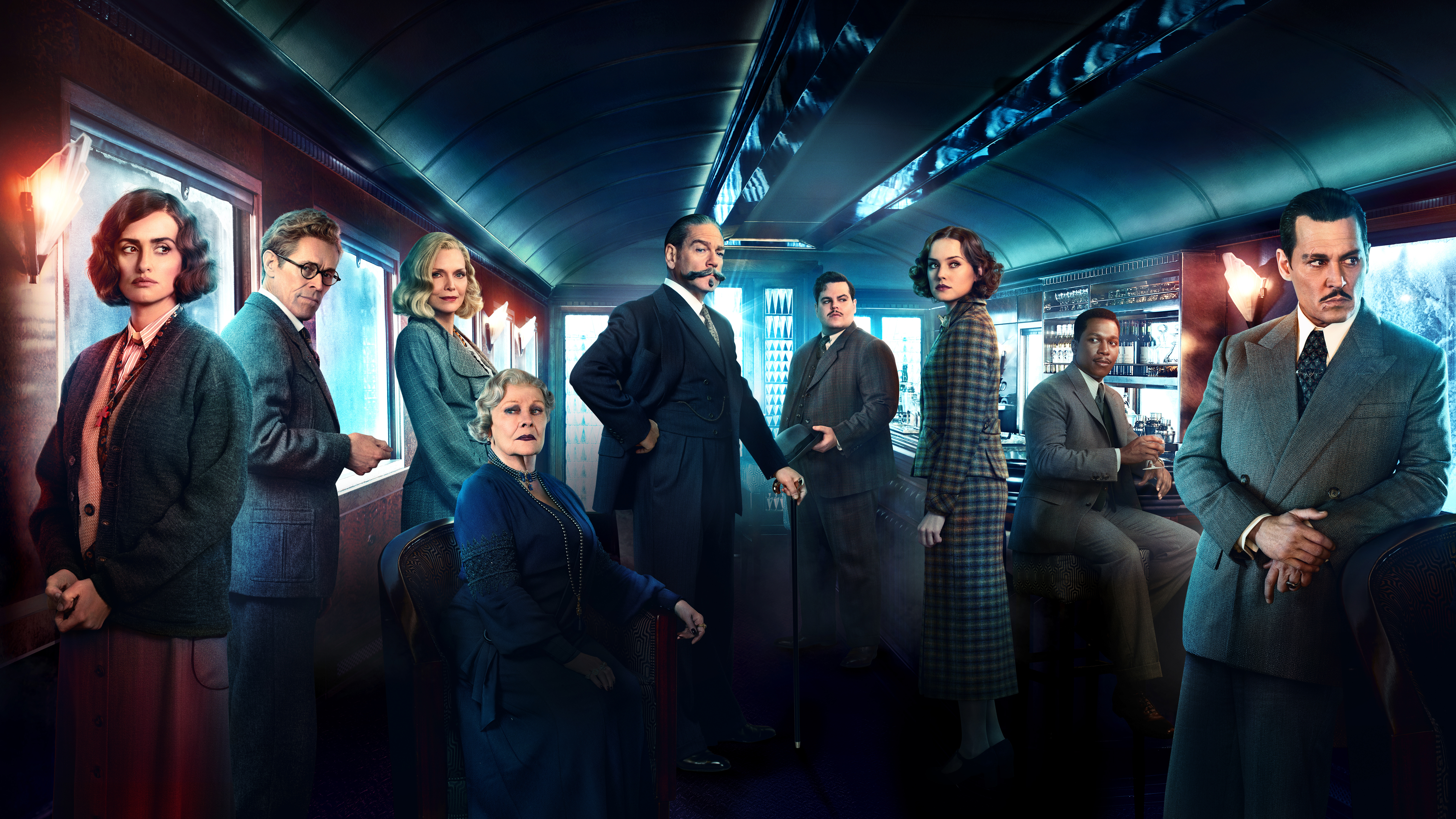 Cast of Murder on the Orient Express on a train HD Wallpaper