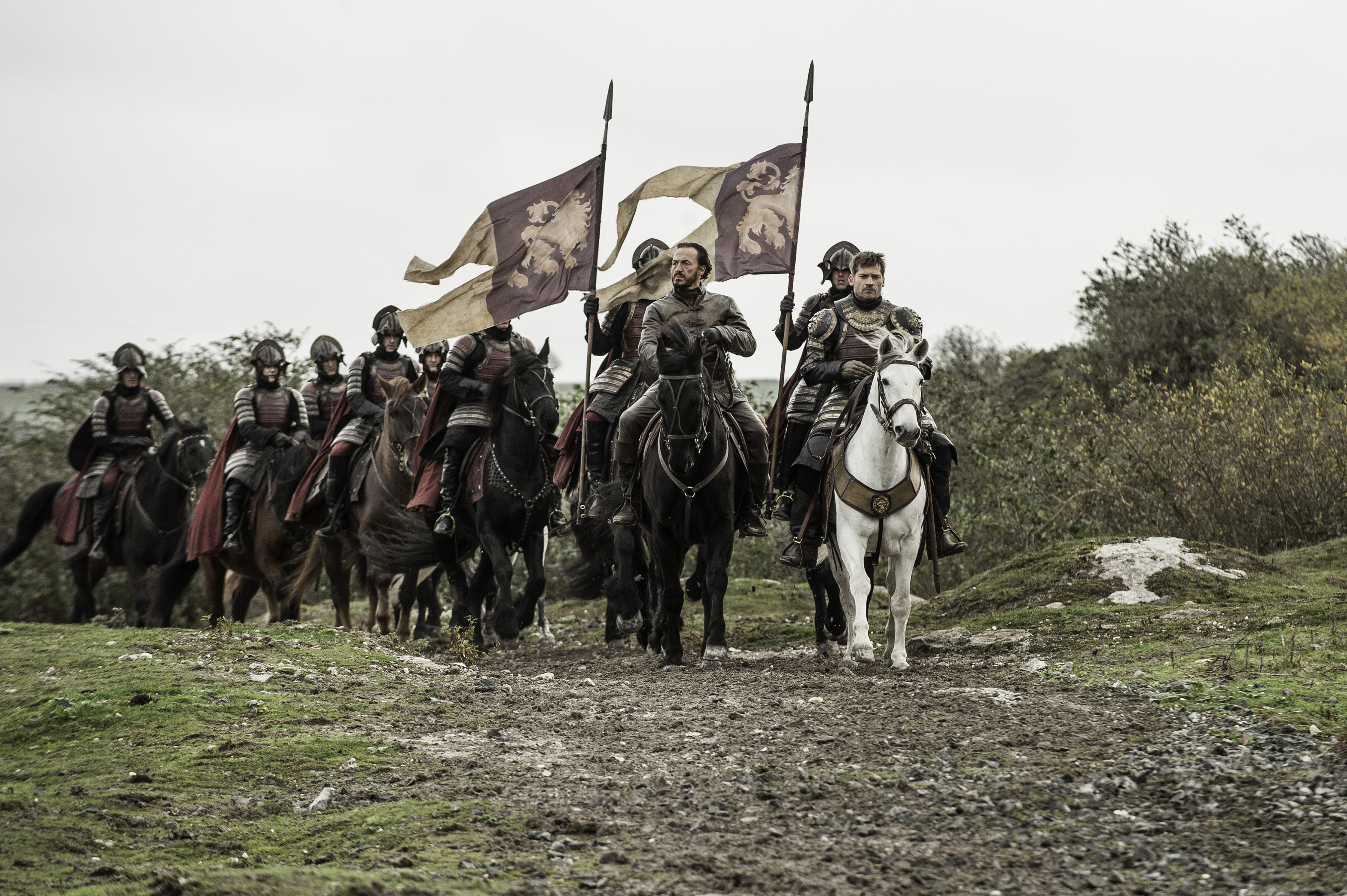 Nikolaj Coster-Waldau on horseback with flags HD Wallpaper
