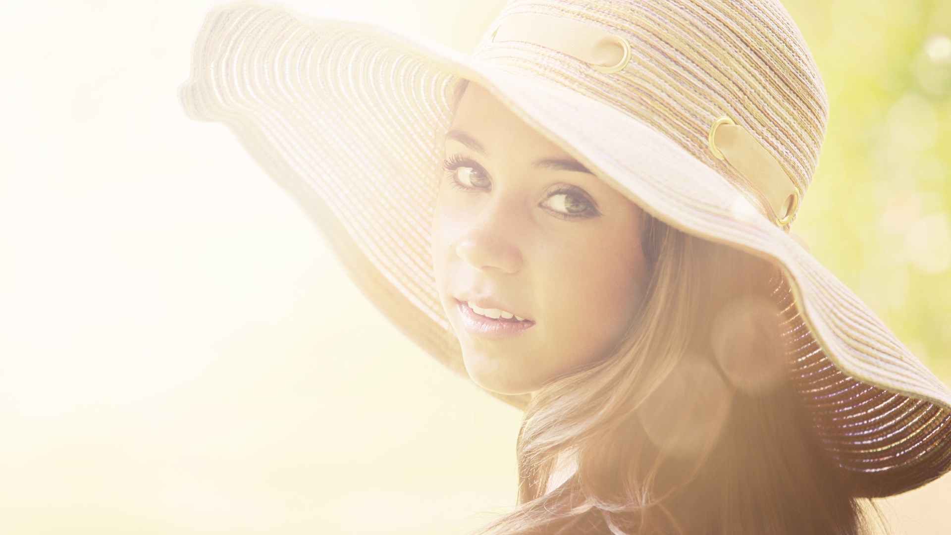 Woman wearing a wide-brimmed hat HD Wallpaper