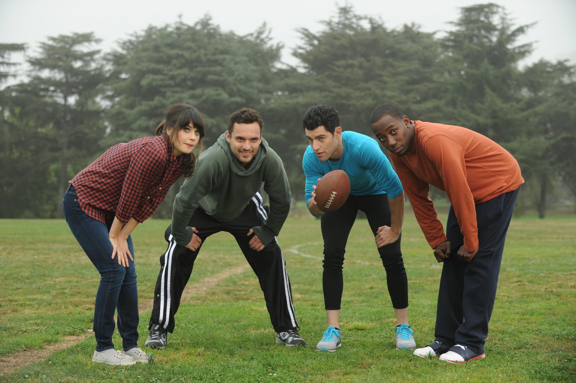 New Girl Cast on a Football Field HD Wallpaper
