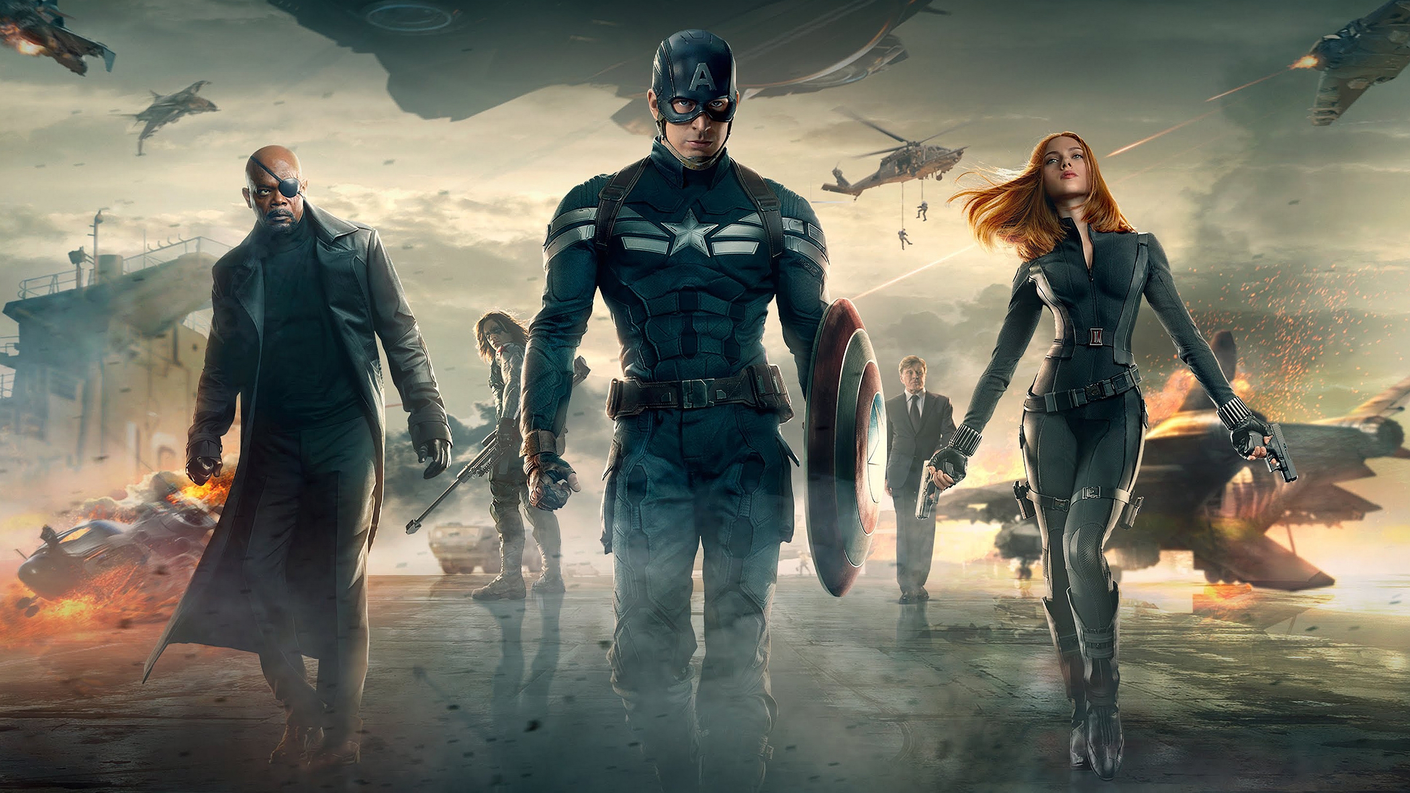 Captain America and allies in battle HD Wallpaper