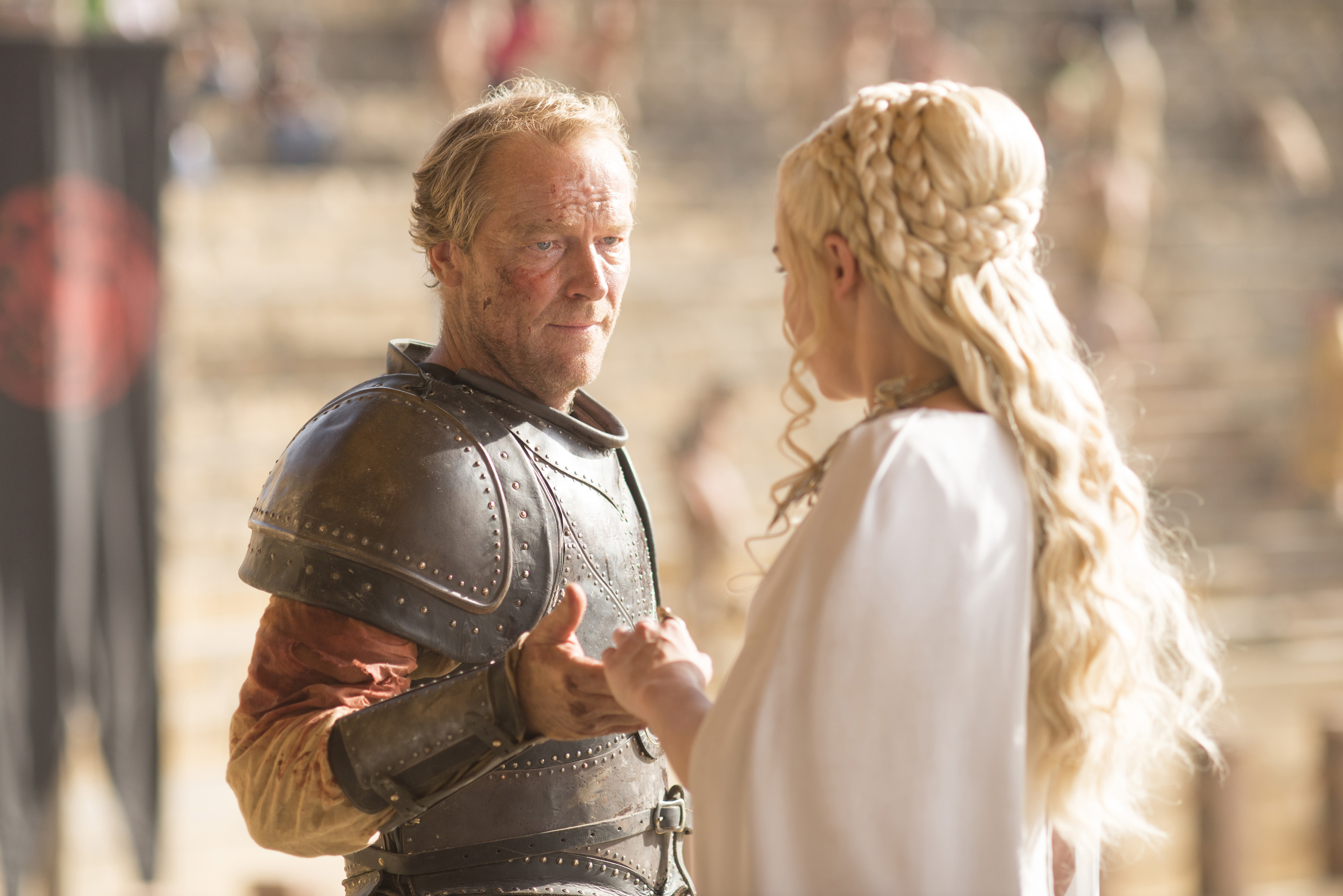 Iain Glen and Emilia Clarke from Game of Thrones HD Wallpaper