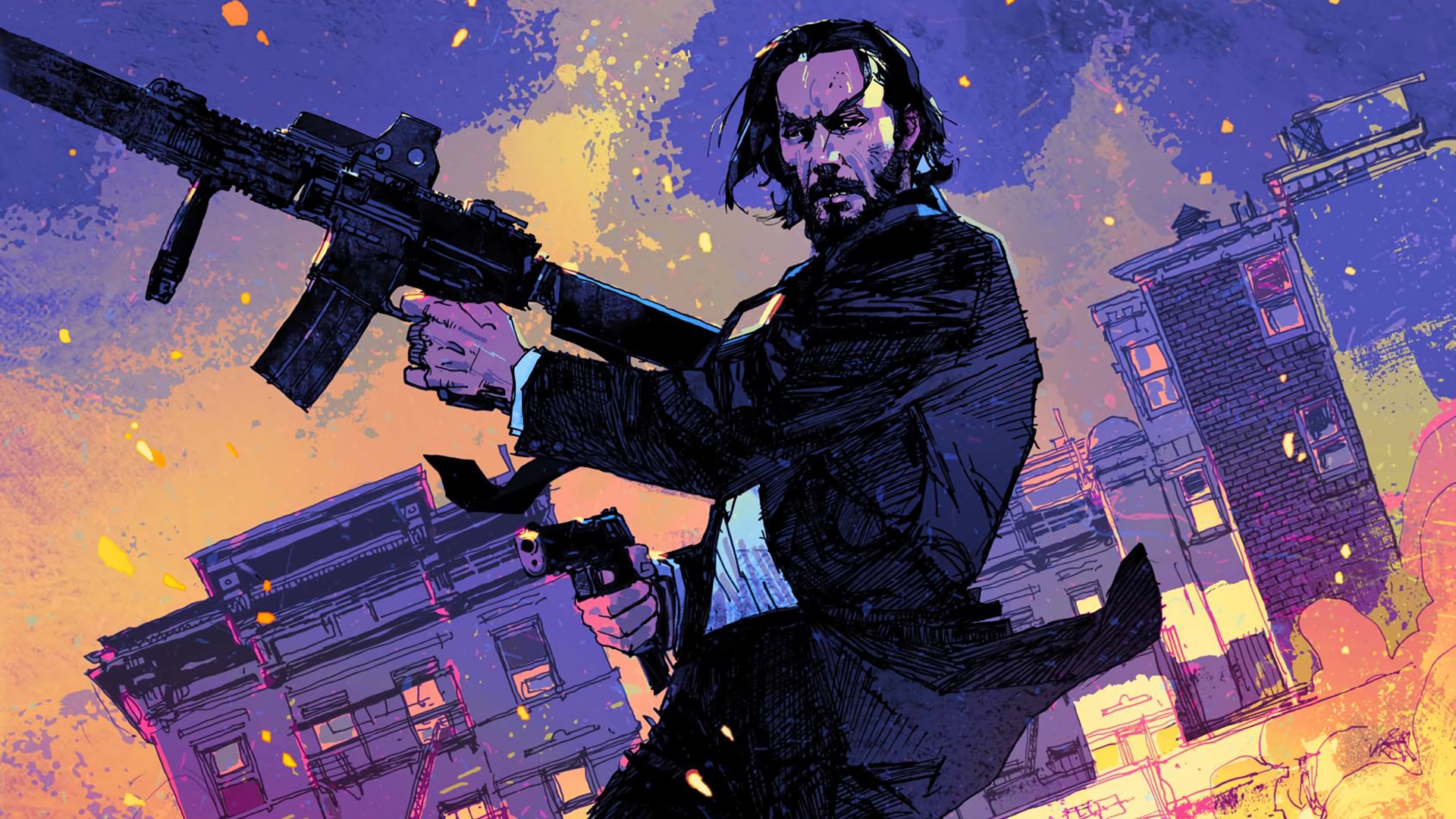 John Wick with guns in city HD Wallpaper