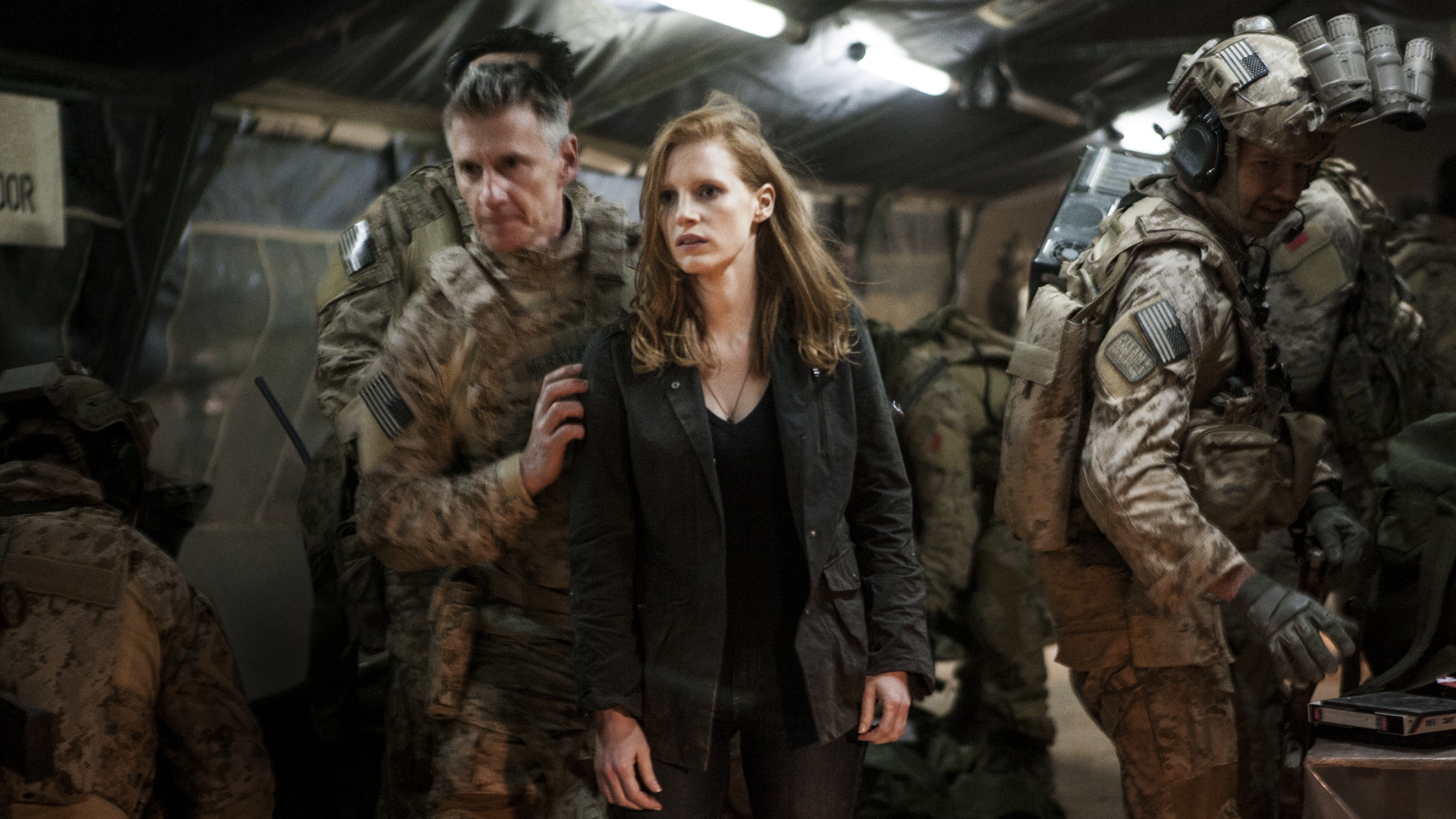 Jessica Chastain in a military setting HD Wallpaper
