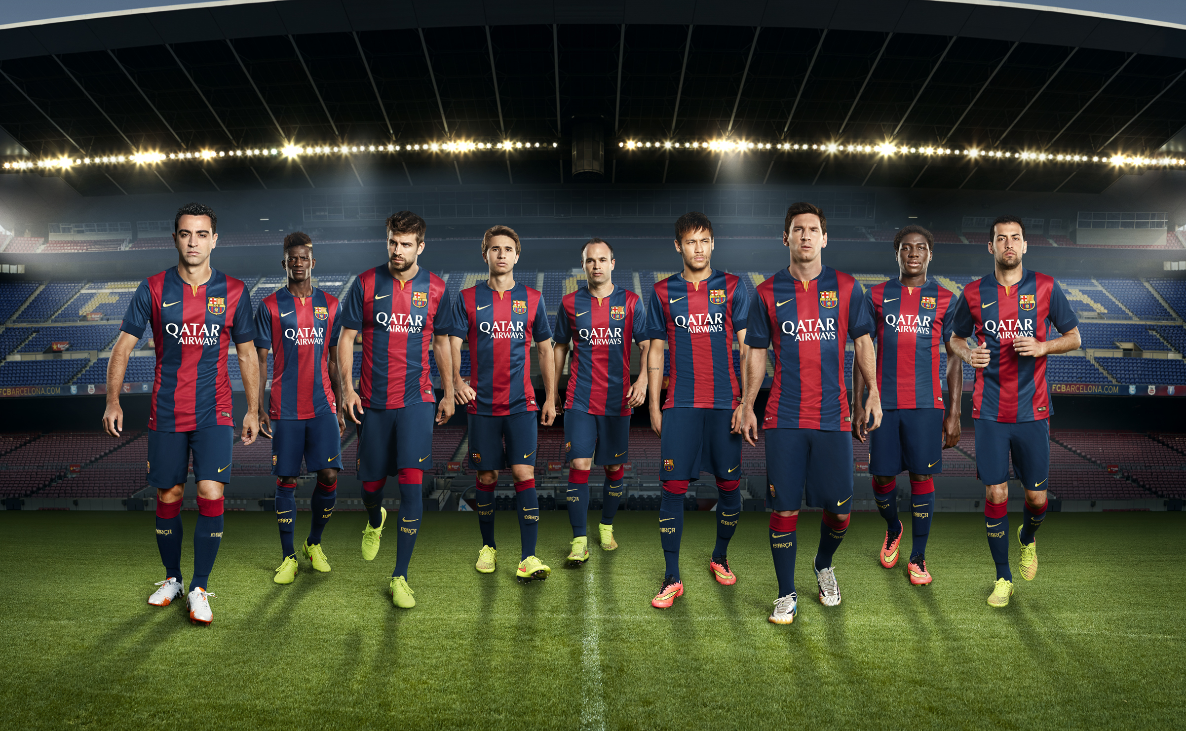 FC Barcelona players in stadium HD Wallpaper