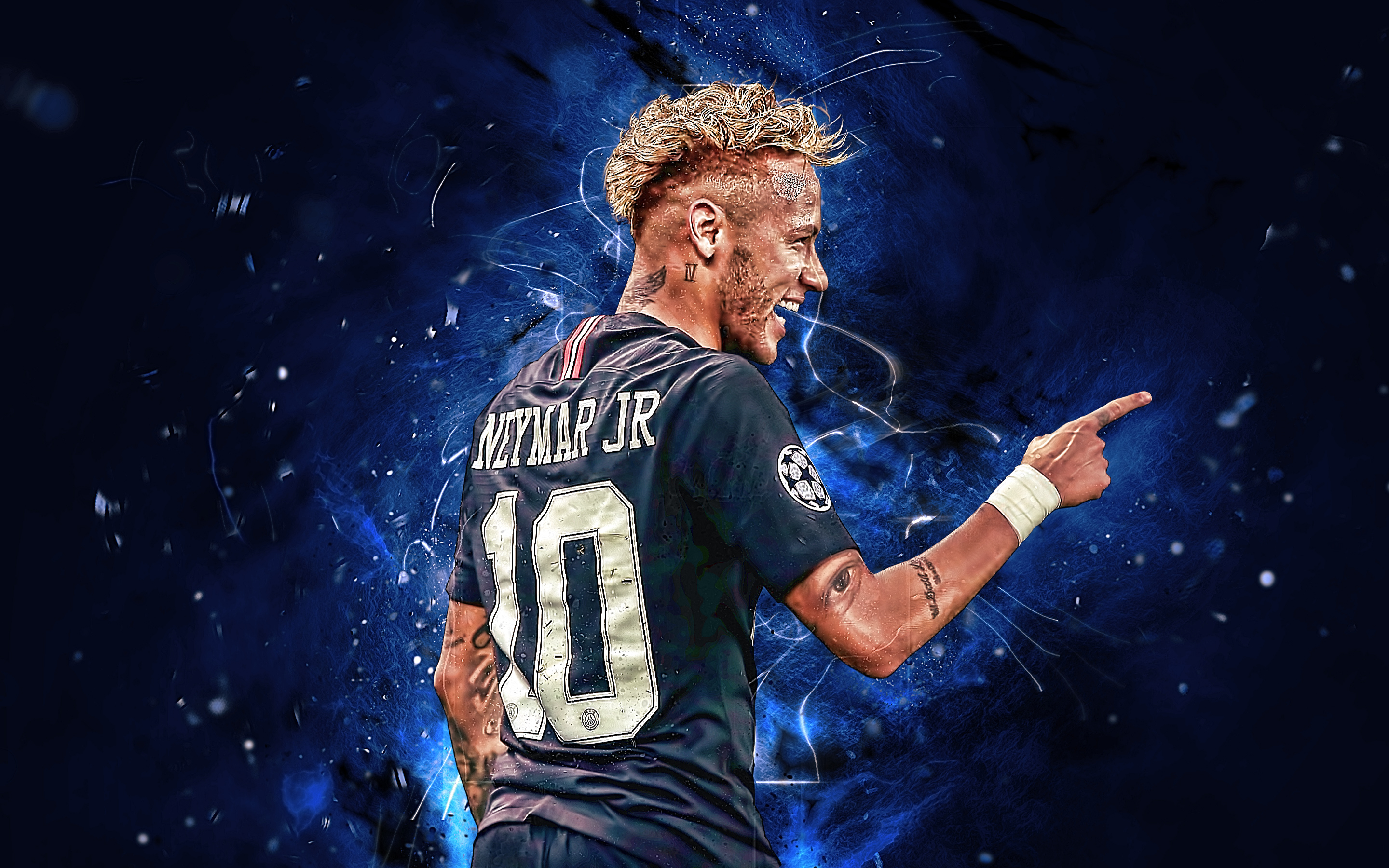Neymar Jr Celebrating in Blue Football Jersey HD Wallpaper