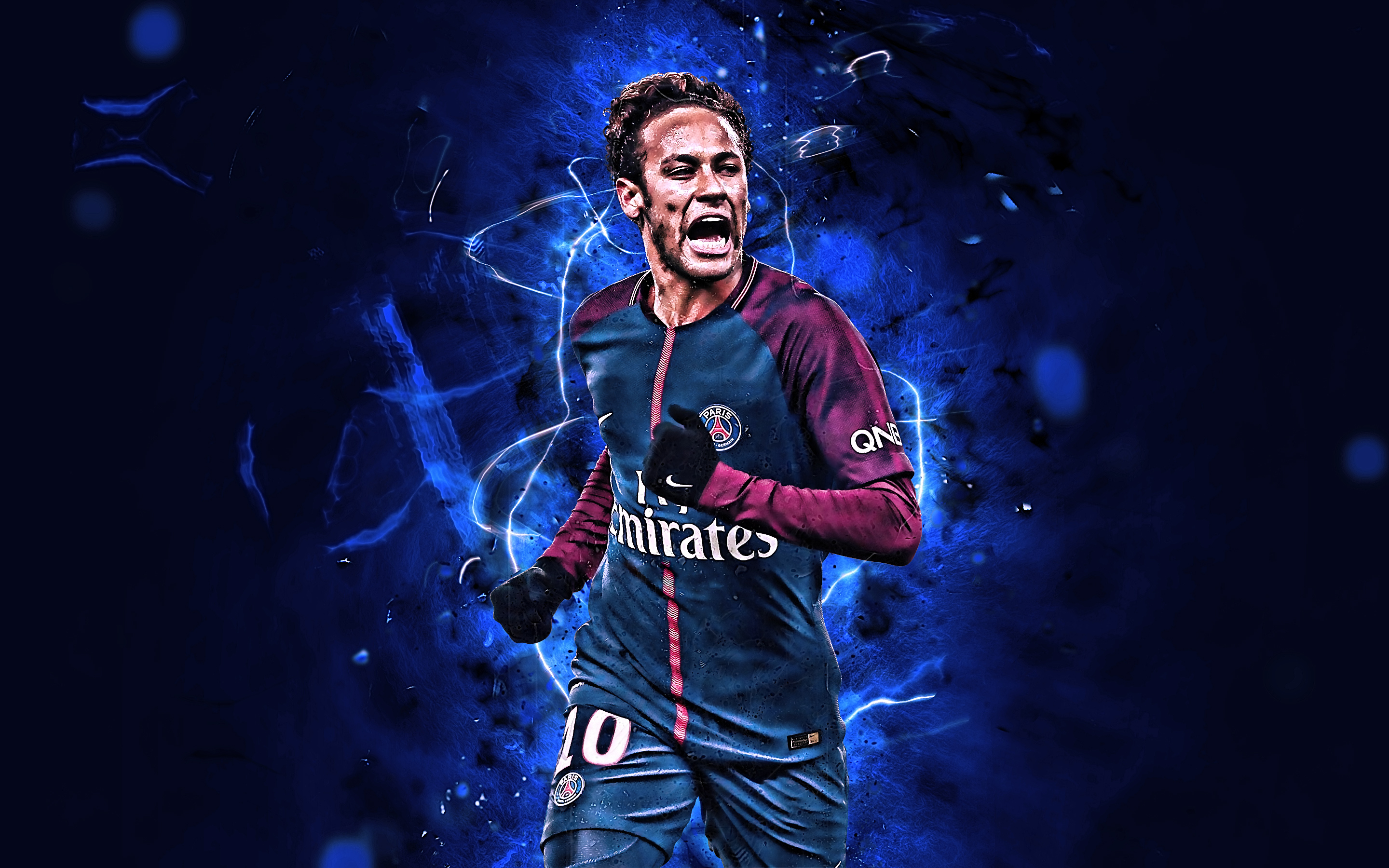Neymar Jr in Action with Electric Blue Effects HD Wallpaper