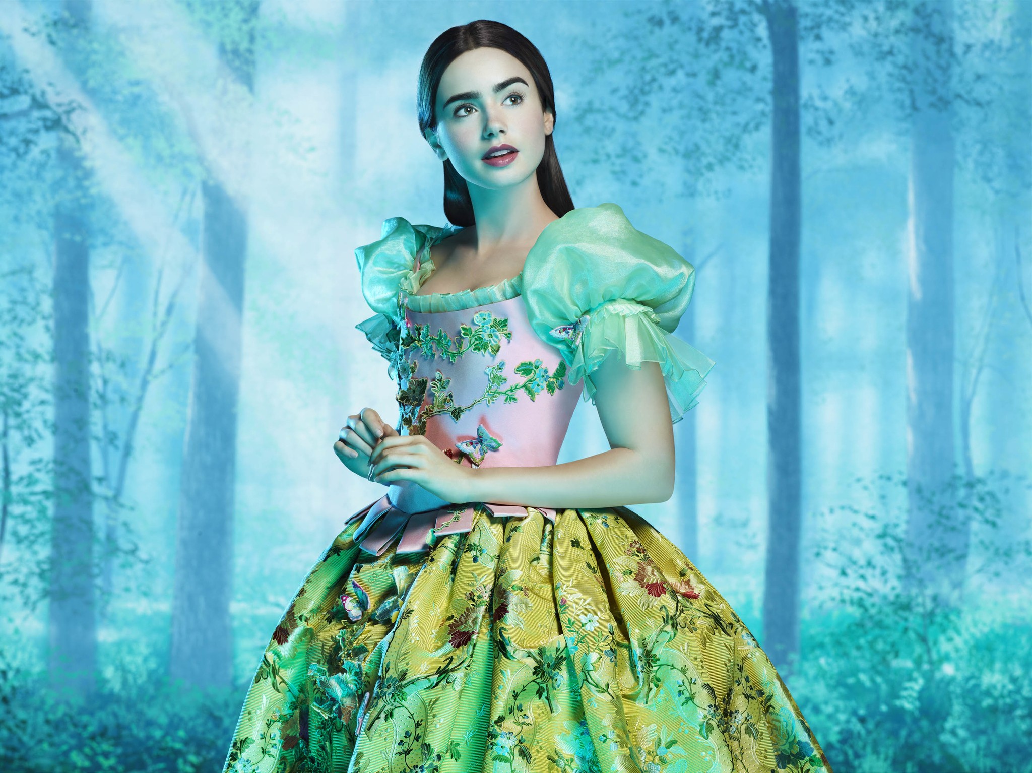 Lily Collins in a fairy tale dress HD Wallpaper