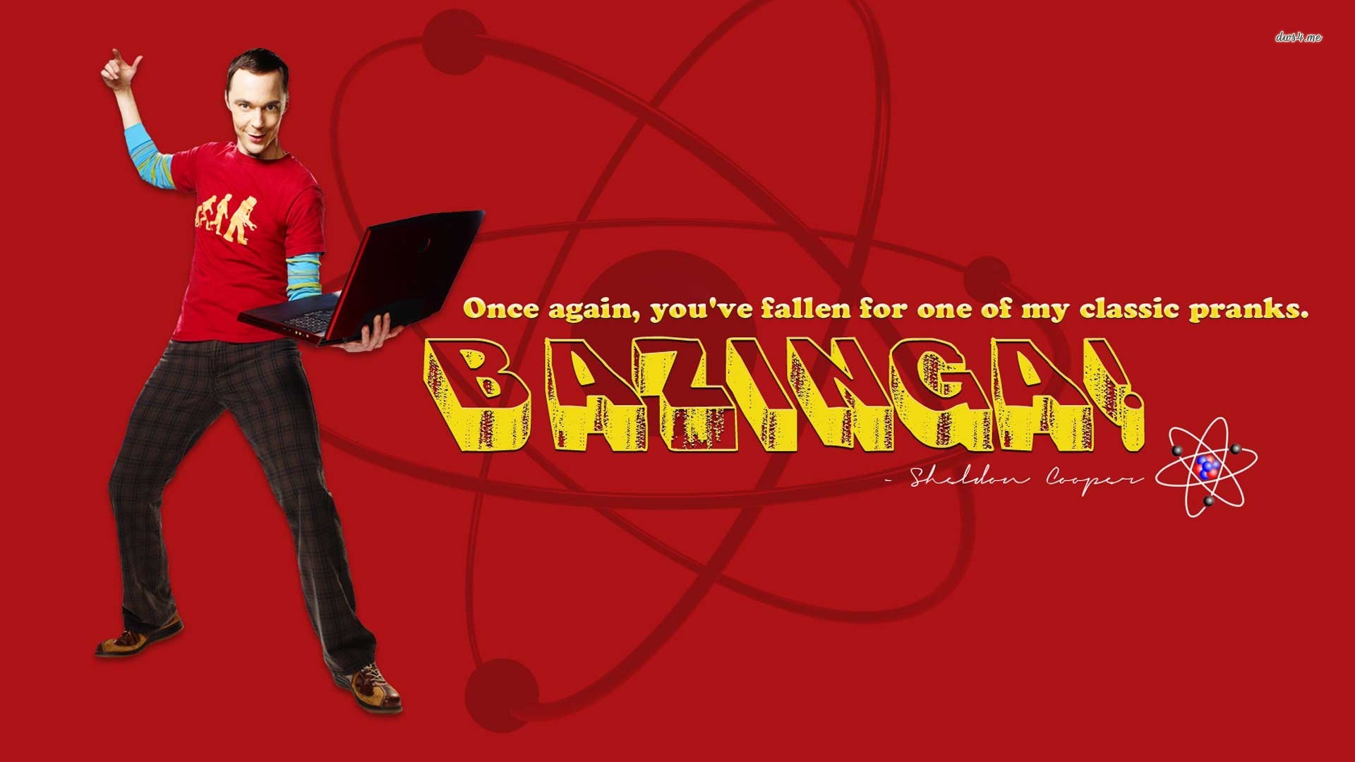 Sheldon Cooper from The Big Bang Theory with Bazinga text HD Wallpaper