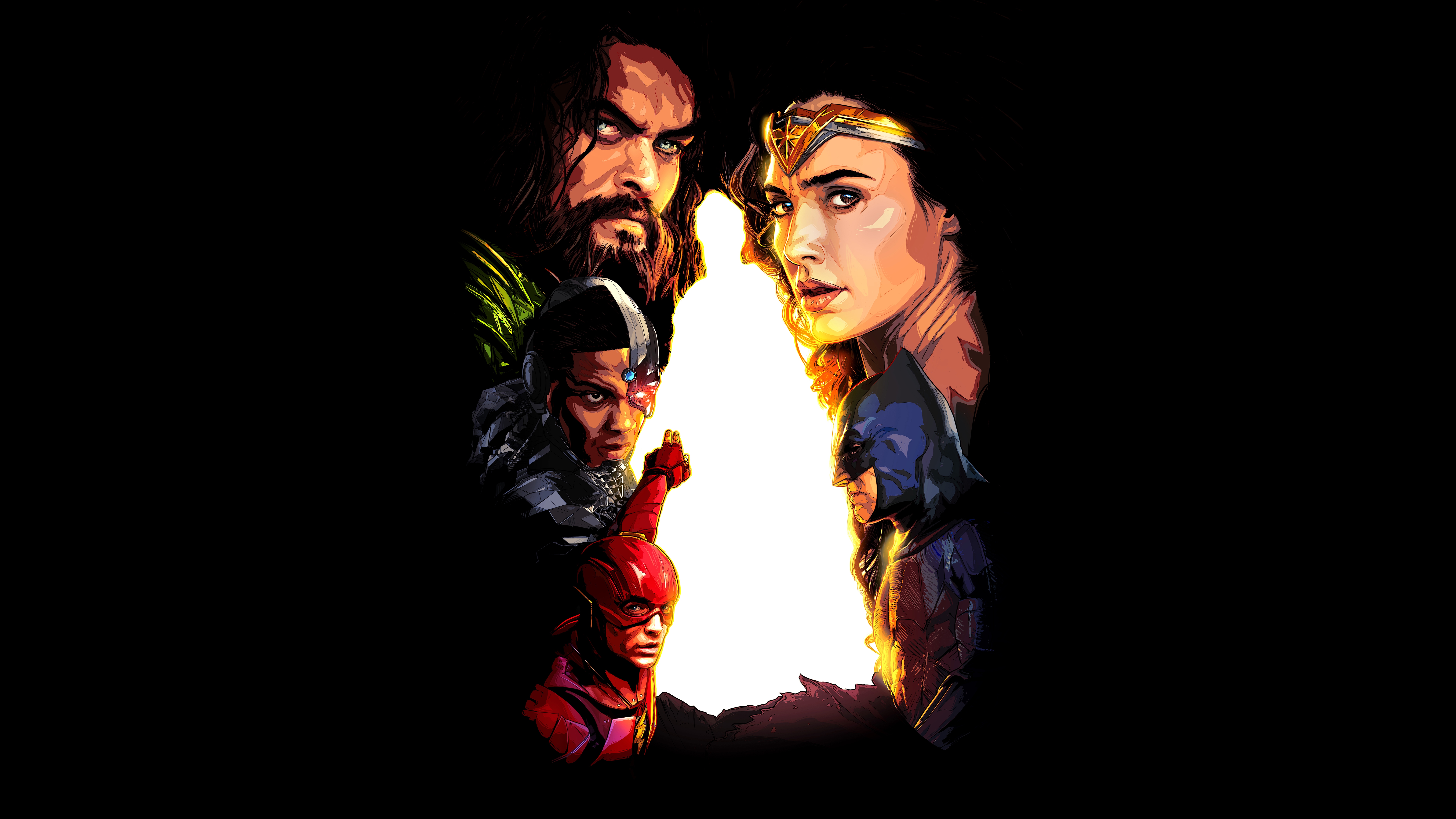 Justice League characters Aquaman, Wonder Woman, Cyborg, Flash, and Batman HD Wallpaper