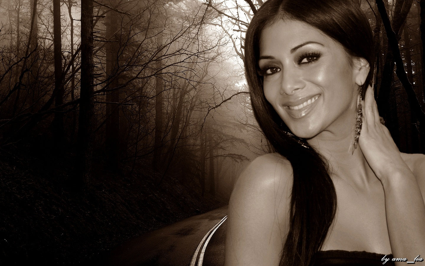 Nicole Scherzinger in a foggy forest HD Wallpaper