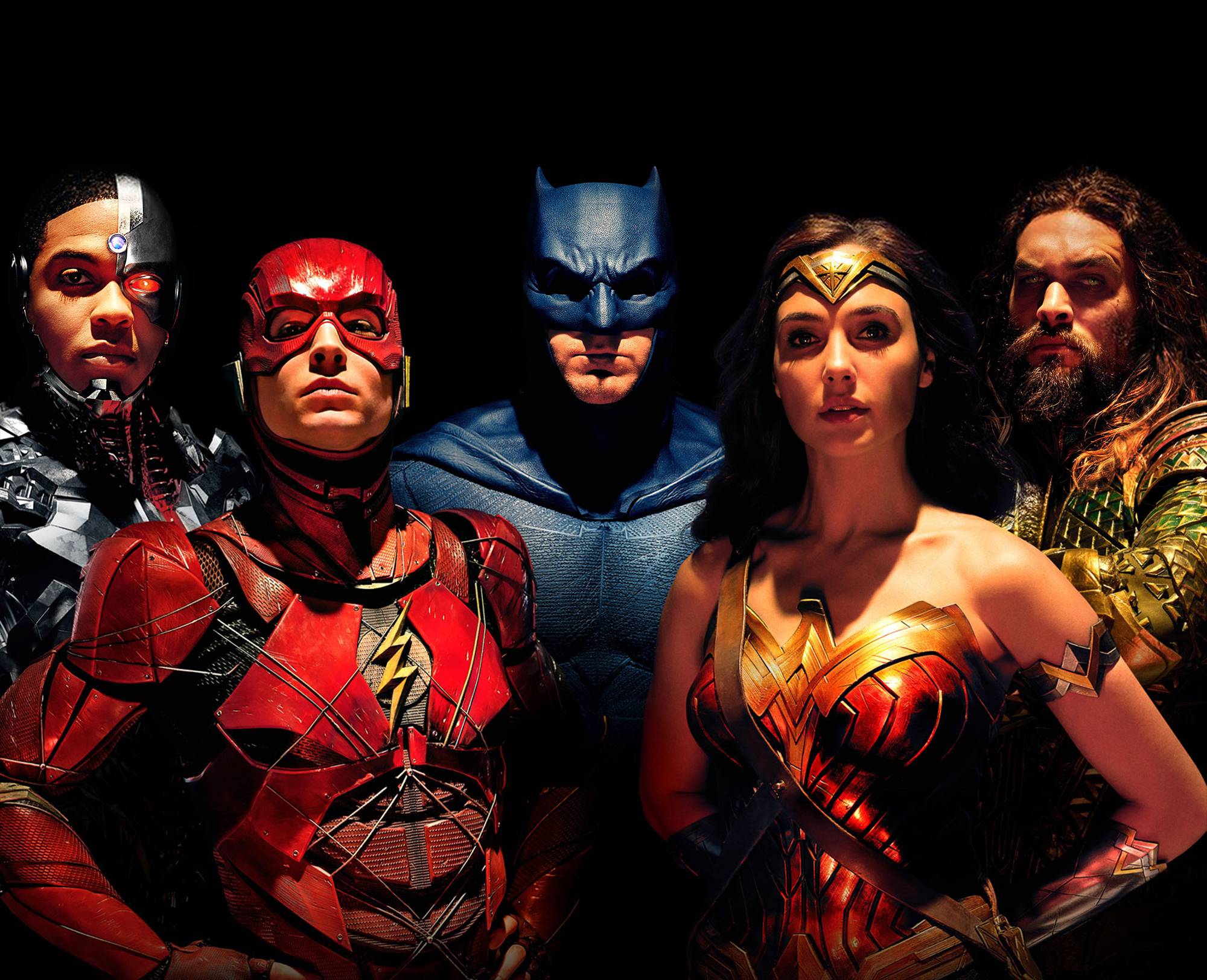 Justice League characters Cyborg, Flash, Batman, Wonder Woman, and Aquaman HD Wallpaper
